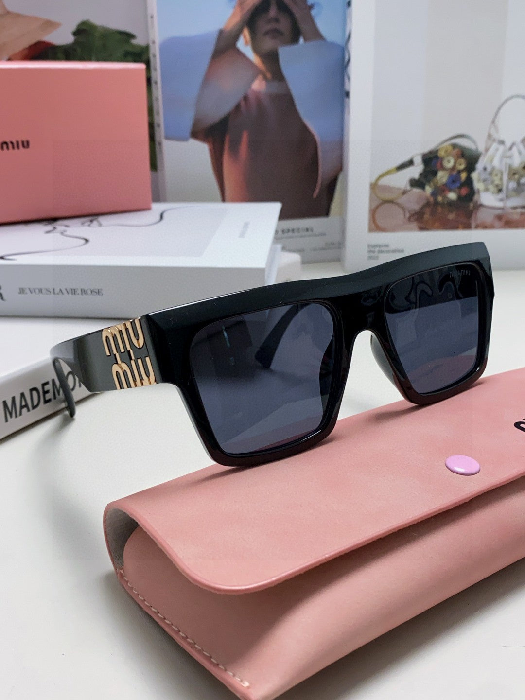 Miu Miu Square Black Lens Sunglasses for Women - detail image 8