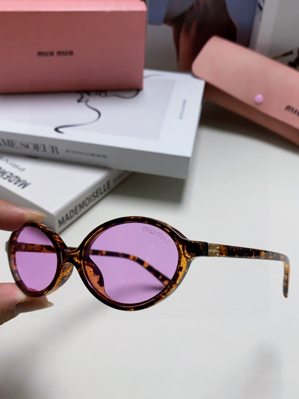Miu Miu Round Purple Lens Sunglasses for Men & Women - detail image 5