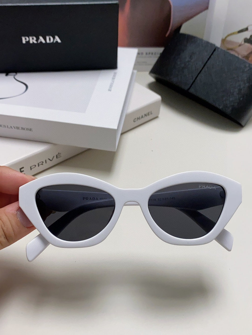 Prada Acetate Cat-Eye Black Lens Sunglasses for Men & Women - 465680 - detail image 5