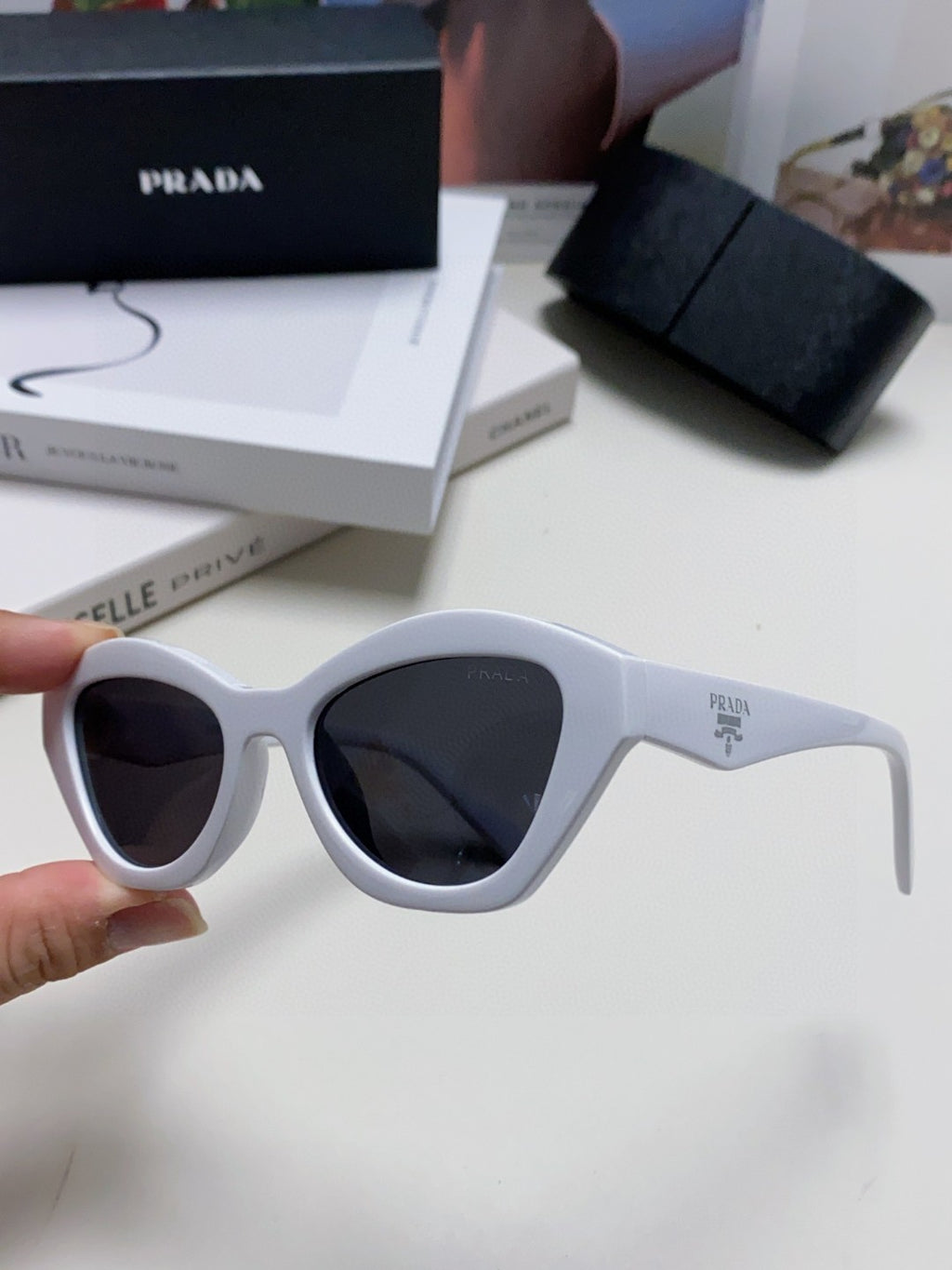 Prada Acetate Cat-Eye Black Lens Sunglasses for Men & Women - 465680 - detail image 7