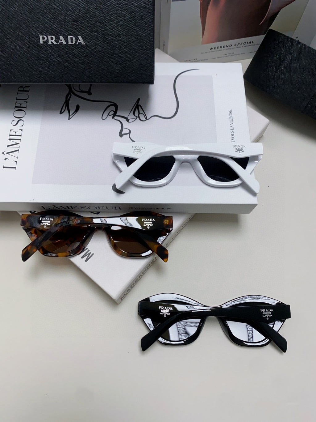 Prada Acetate Cat-Eye Black Lens Sunglasses for Men & Women - 465680 - detail image 10