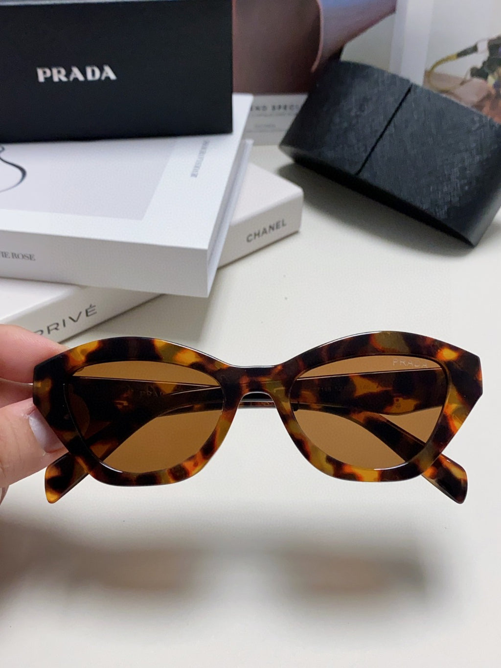 Prada Acetate Cat-Eye Brown Lens Sunglasses for Men & Women - detail image 3