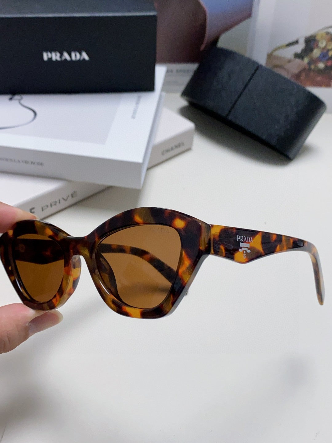 Prada Acetate Cat-Eye Brown Lens Sunglasses for Men & Women - detail image 5