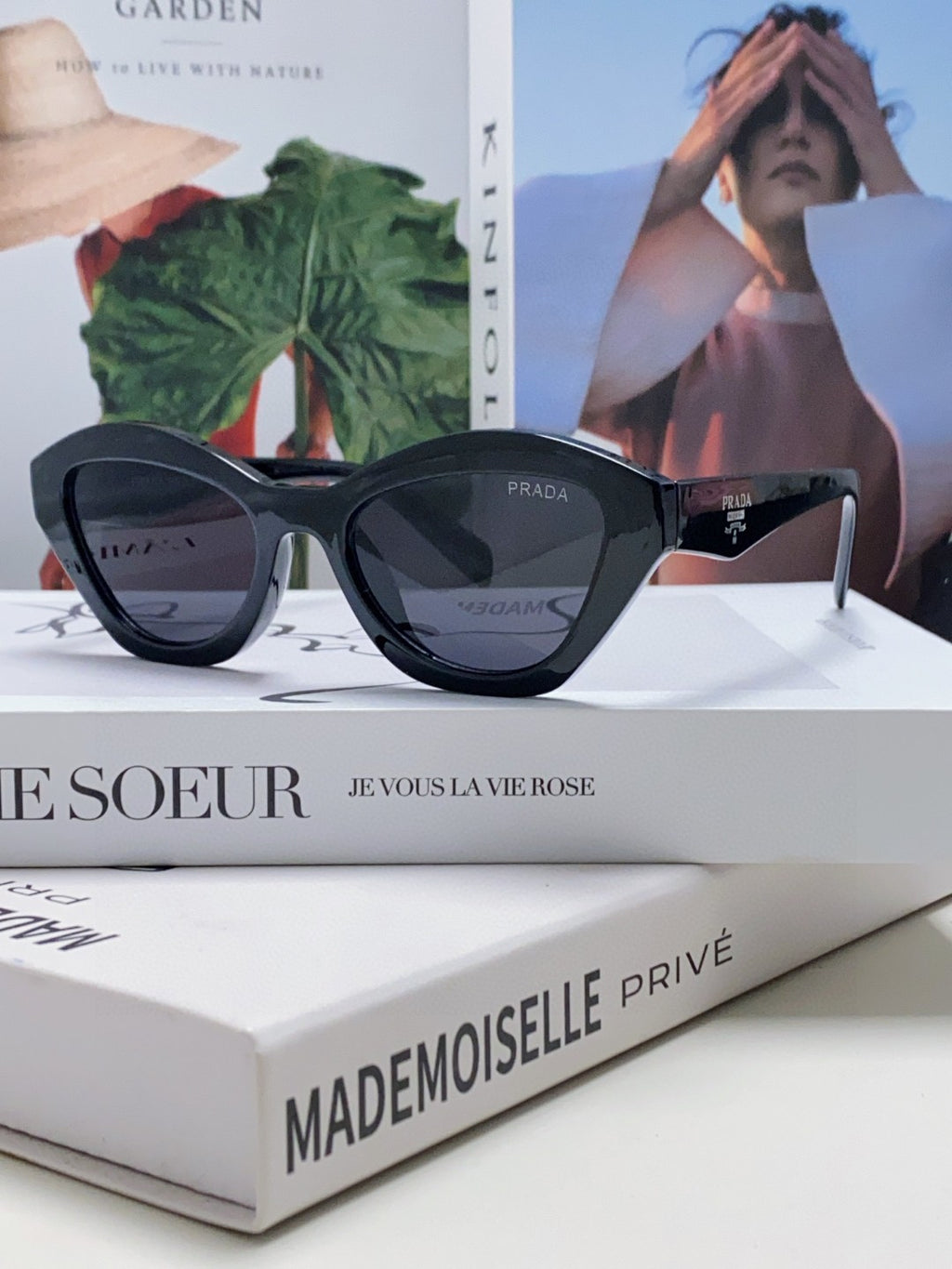 Prada Acetate Cat-Eye Black Lens Sunglasses for Men & Women - detail image 2