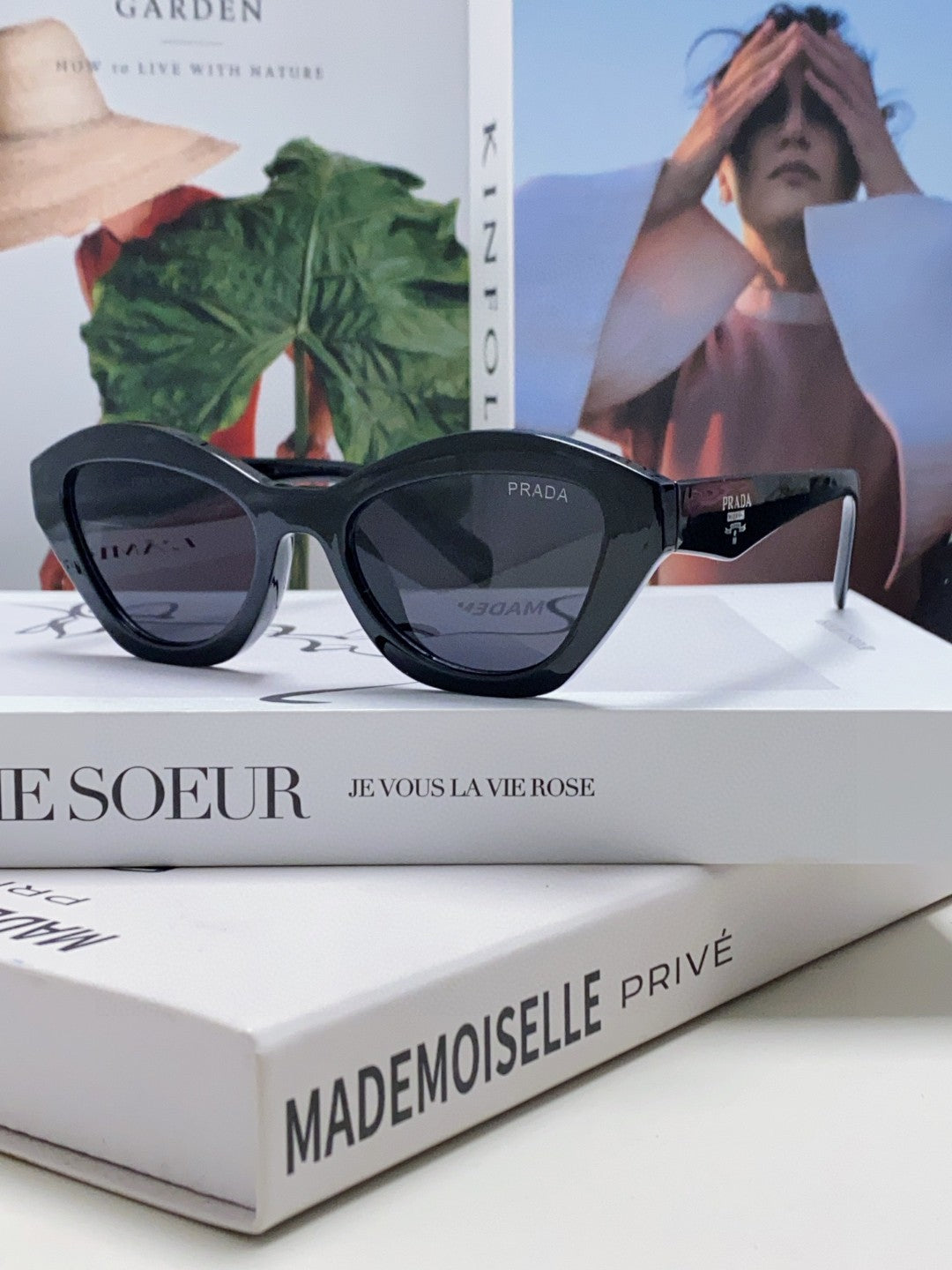 Prada Acetate Cat-Eye Black Lens Sunglasses for Men & Women - detail image 2