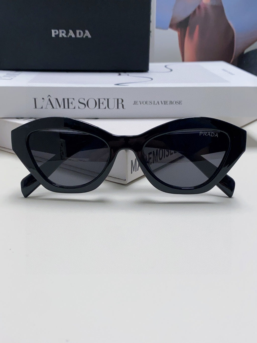 Prada Acetate Cat-Eye Black Lens Sunglasses for Men & Women - detail image 8
