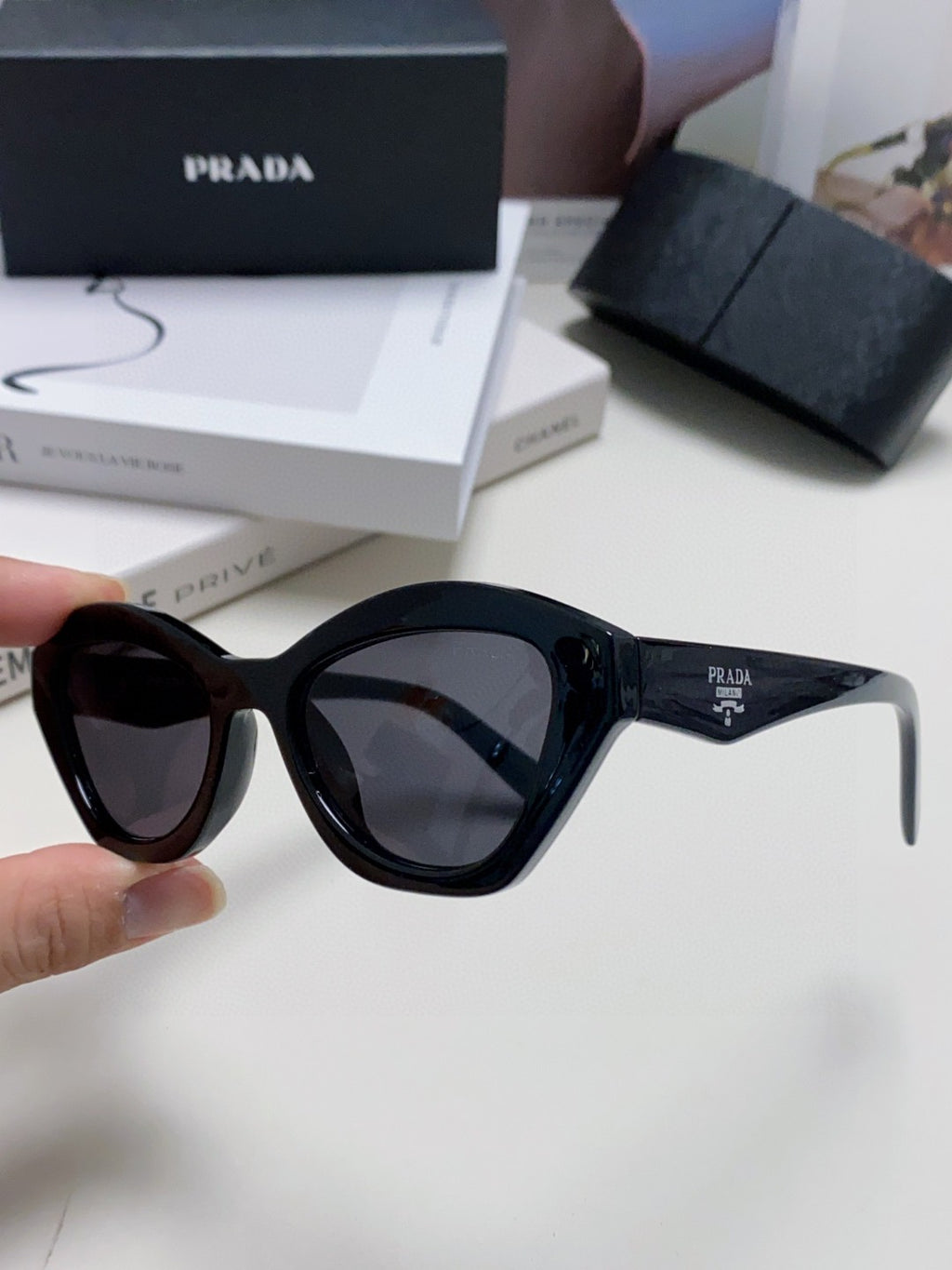 Prada Acetate Cat-Eye Black Lens Sunglasses for Men & Women - detail image 7