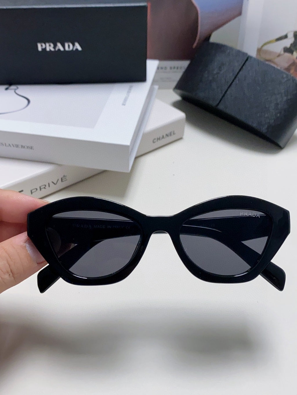 Prada Acetate Cat-Eye Black Lens Sunglasses for Men & Women - detail image 5