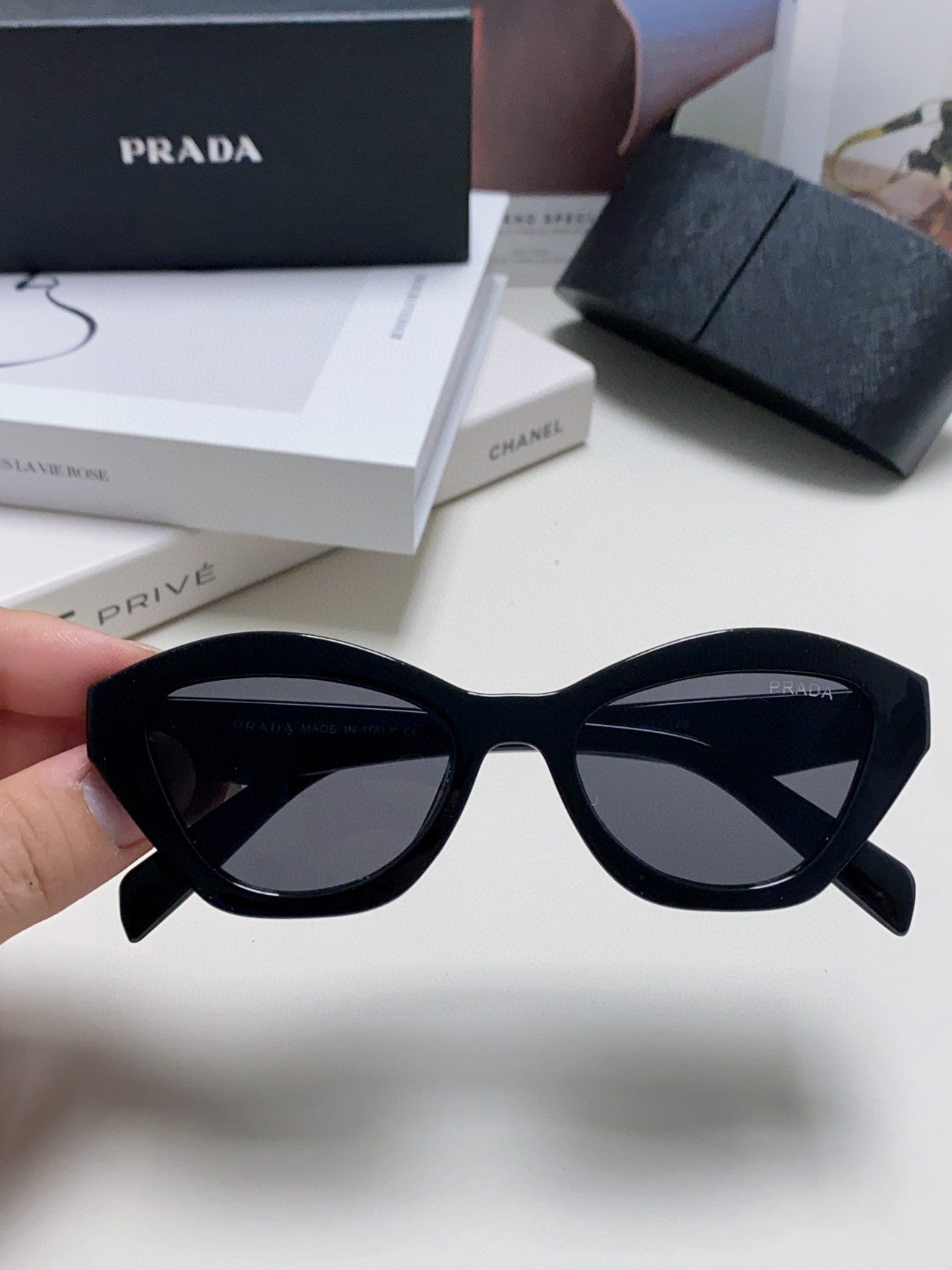 Prada Acetate Cat-Eye Black Lens Sunglasses for Men & Women - detail image 5