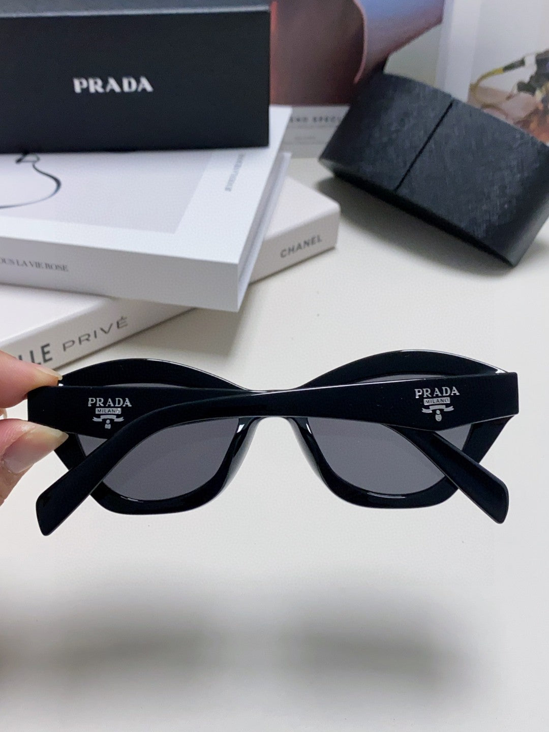 Prada Acetate Cat-Eye Black Lens Sunglasses for Men & Women - detail image 6