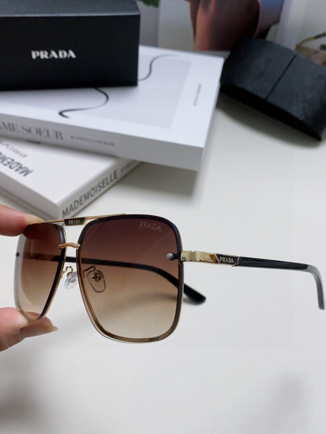 Prada Polarized Square Brown Lens Sunglasses for Men & Women - 465688 - detail image 4