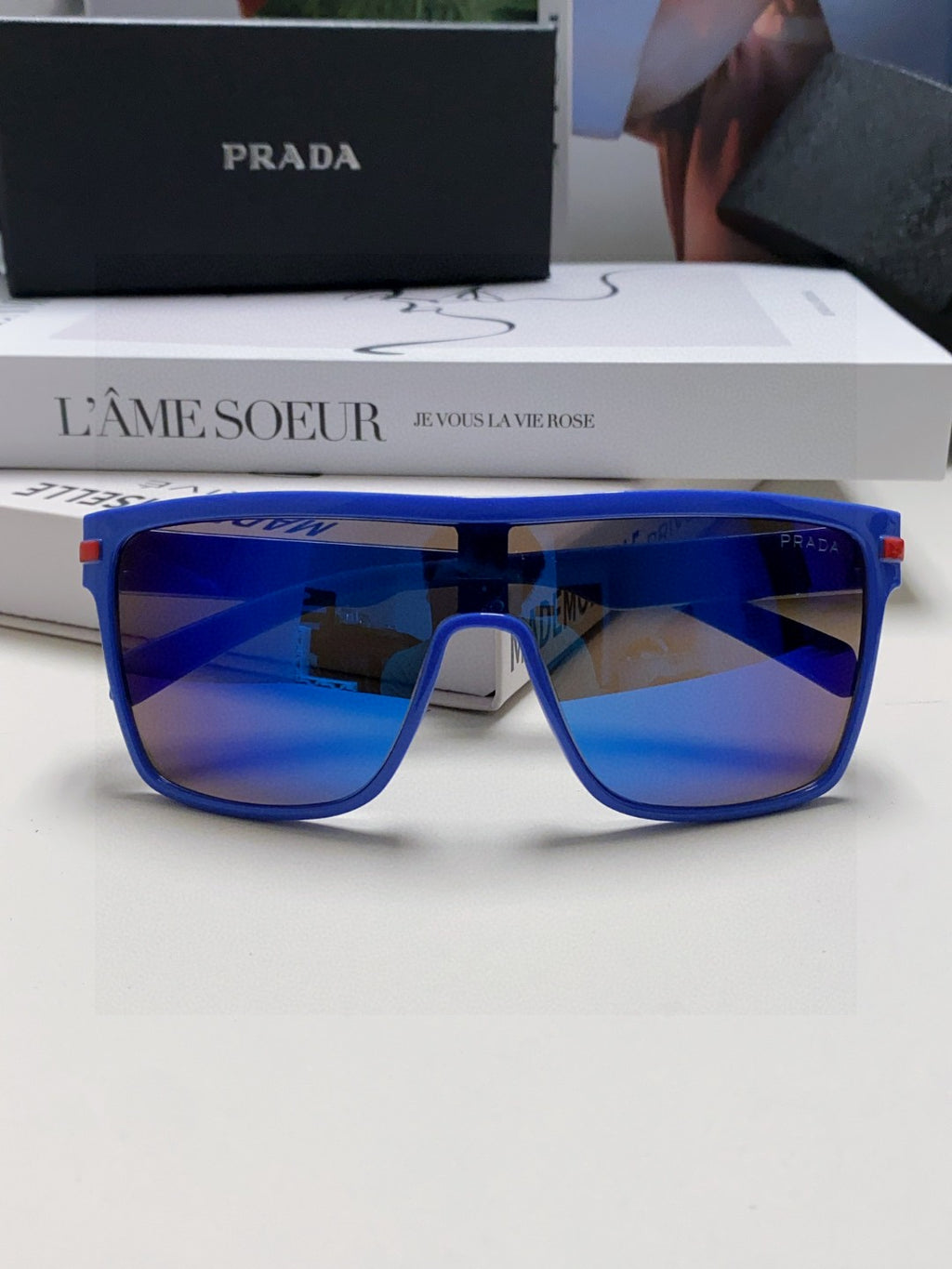 Prada Polarized Oversized Blue Lens Sunglasses for Men & Women - detail image 6