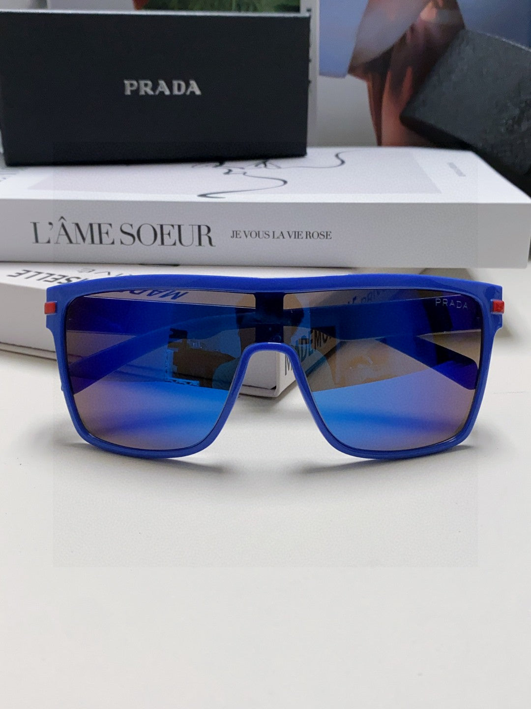 Prada Polarized Oversized Blue Lens Sunglasses for Men & Women - detail image 6