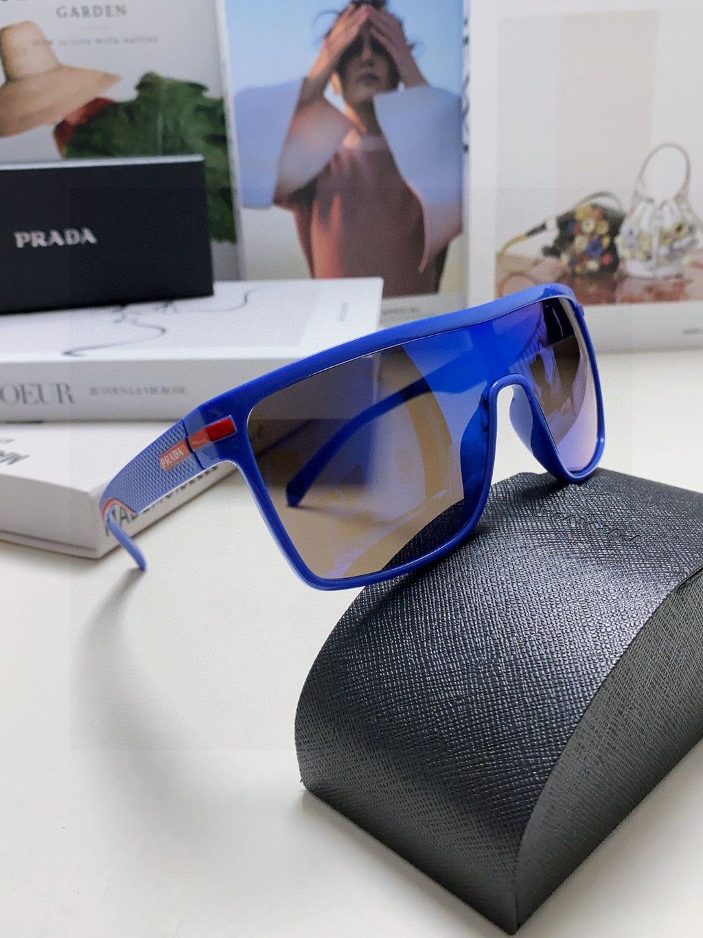 Prada Polarized Oversized Blue Lens Sunglasses for Men & Women - detail image 7