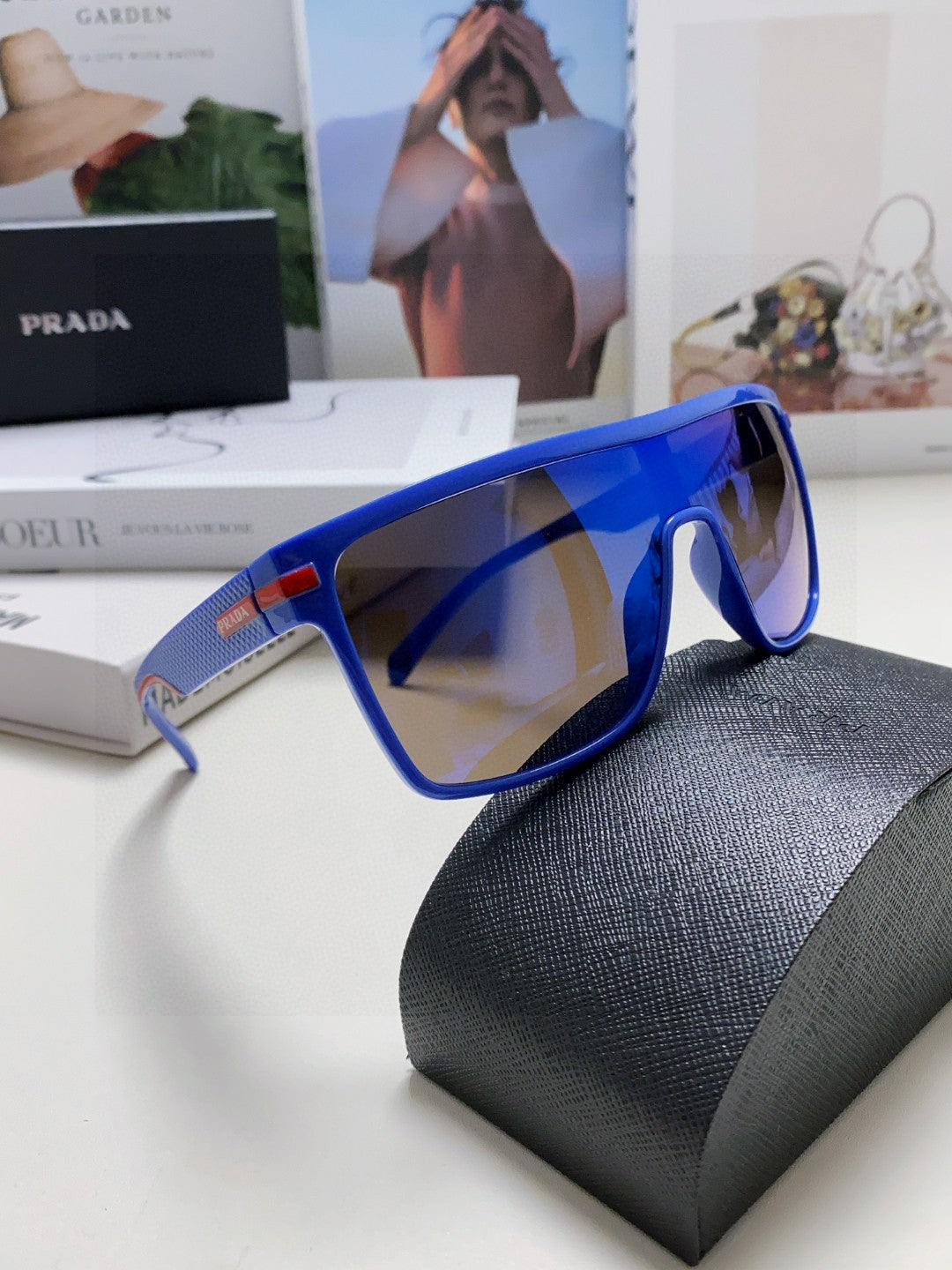 Prada Polarized Oversized Blue Lens Sunglasses for Men & Women - detail image 7