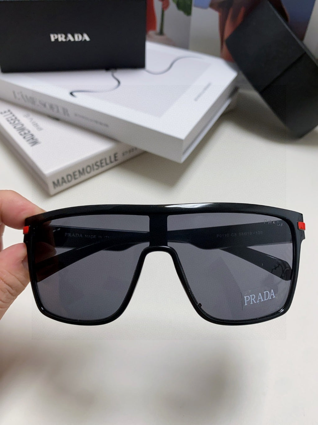 Prada Polarized Oversized Gray Lens Sunglasses for Men & Women - detail image 3
