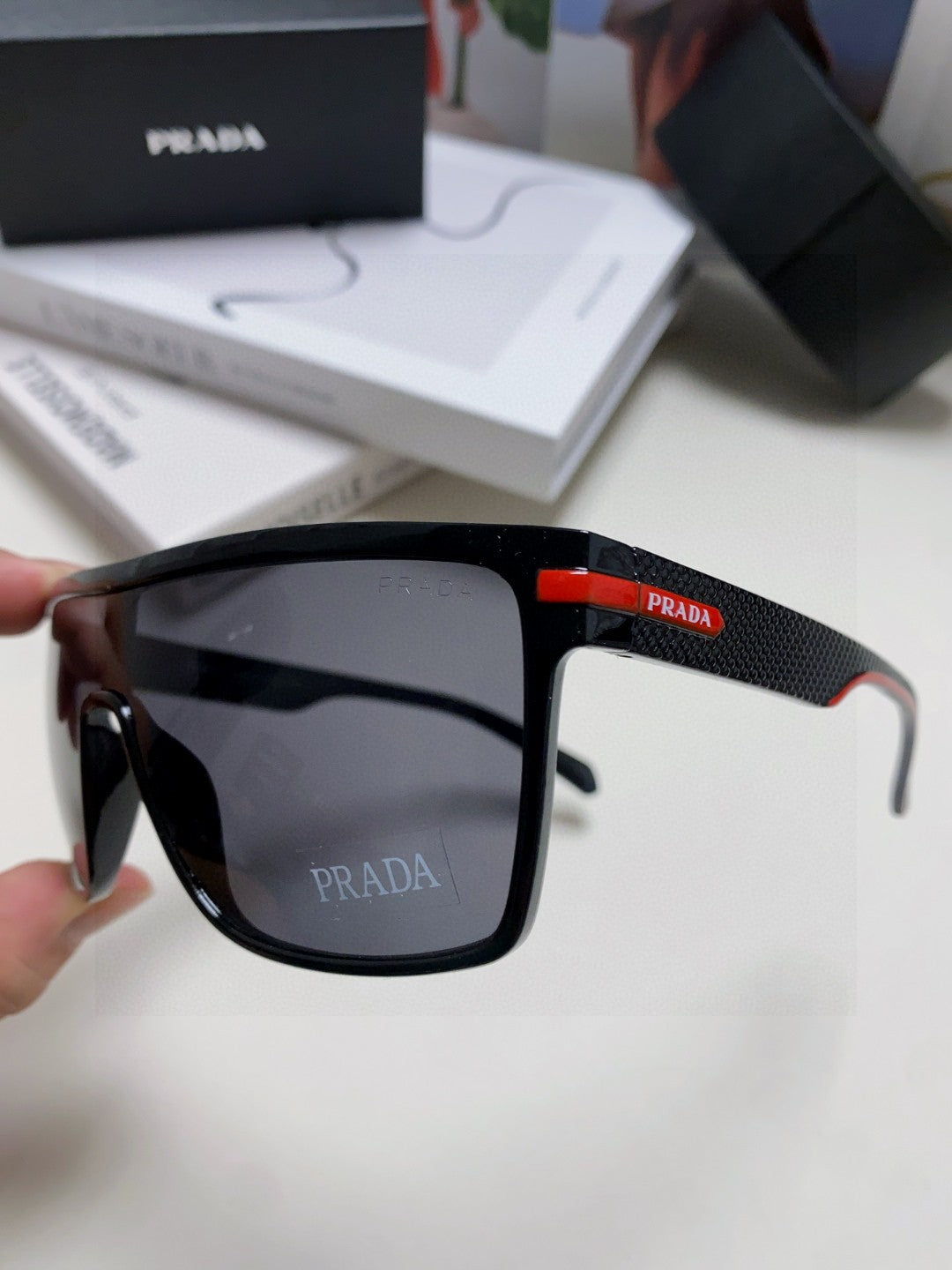 Prada Polarized Oversized Gray Lens Sunglasses for Men & Women - detail image 5