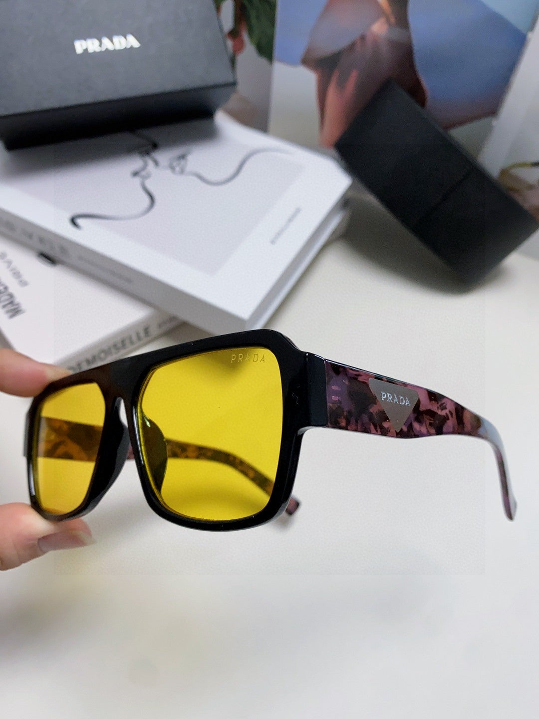Prada Aviator Gold Lens Sunglasses for Men - detail image 5