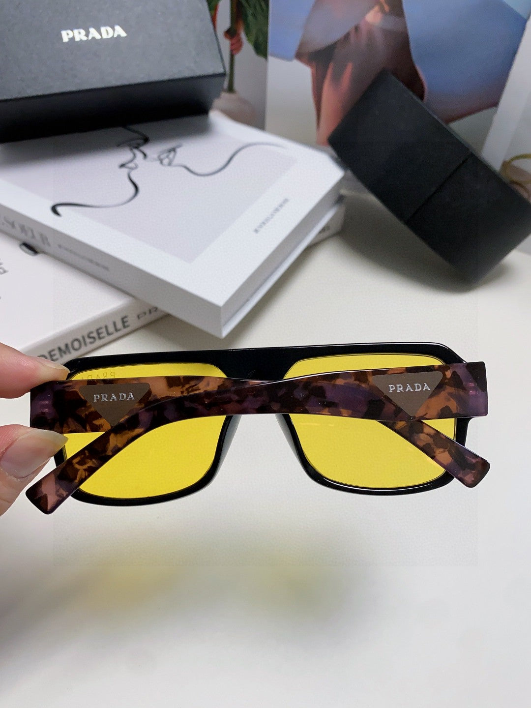 Prada Aviator Gold Lens Sunglasses for Men - detail image 4