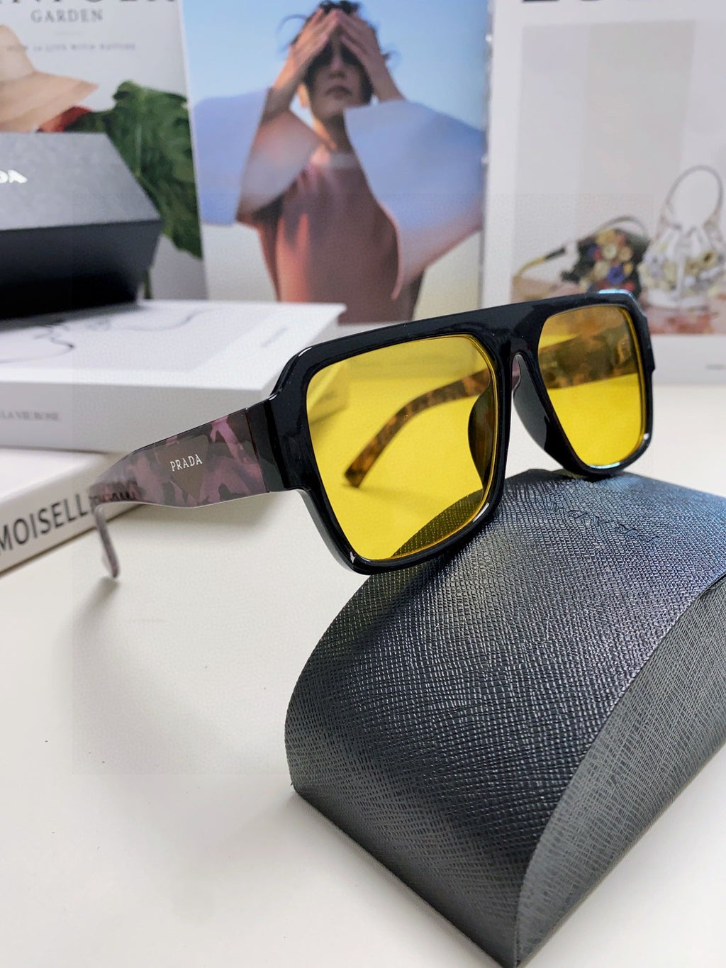 Prada Aviator Gold Lens Sunglasses for Men - detail image 7