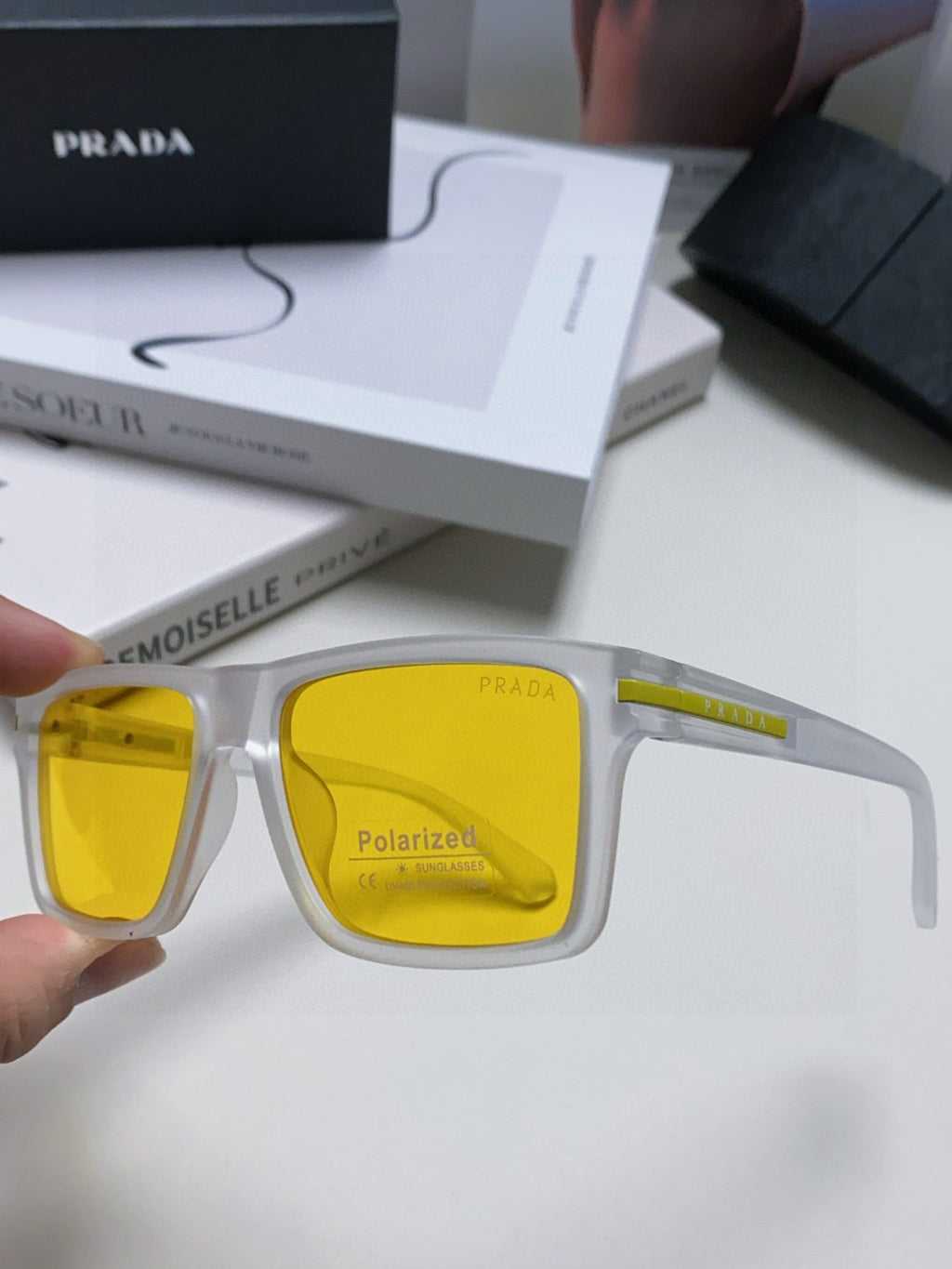 Prada Fashion Yellow Lens Sunglasses for Men & Women - detail image 4