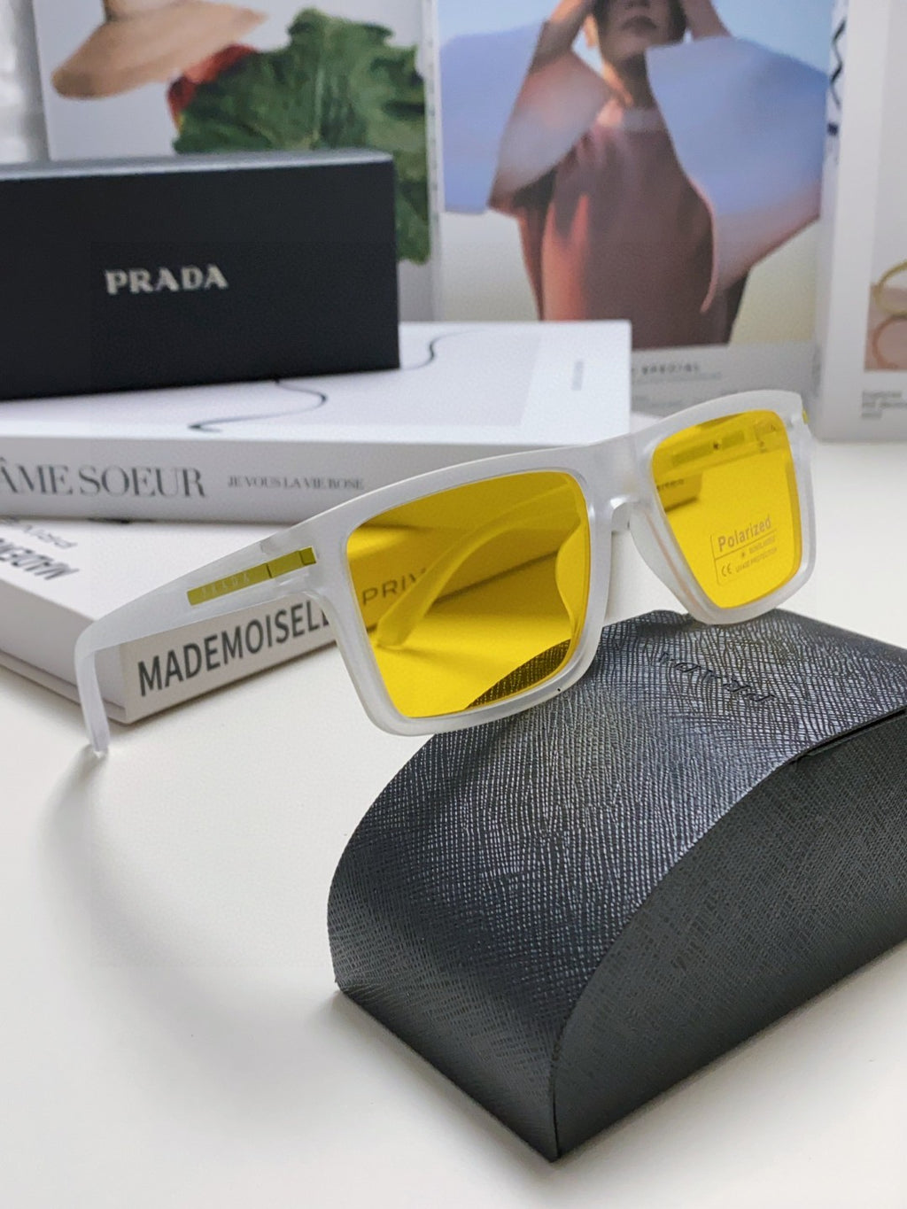Prada Fashion Yellow Lens Sunglasses for Men & Women - detail image 6