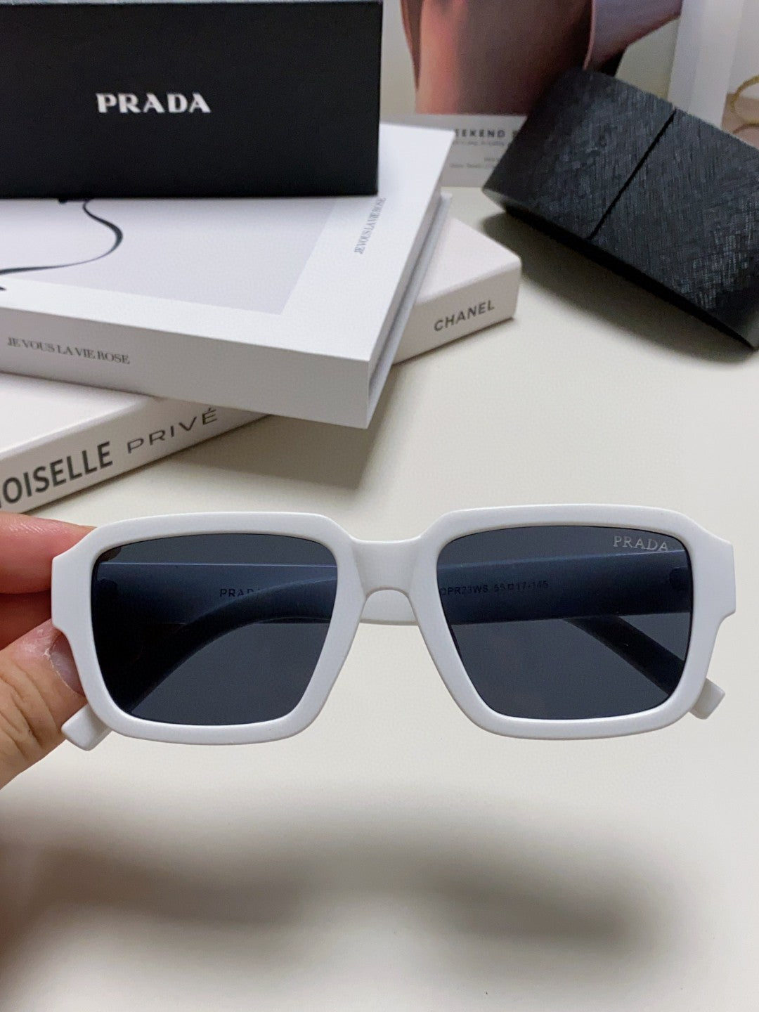 Prada Rectangular Blue Lens Sunglasses for Men & Women - detail image 3