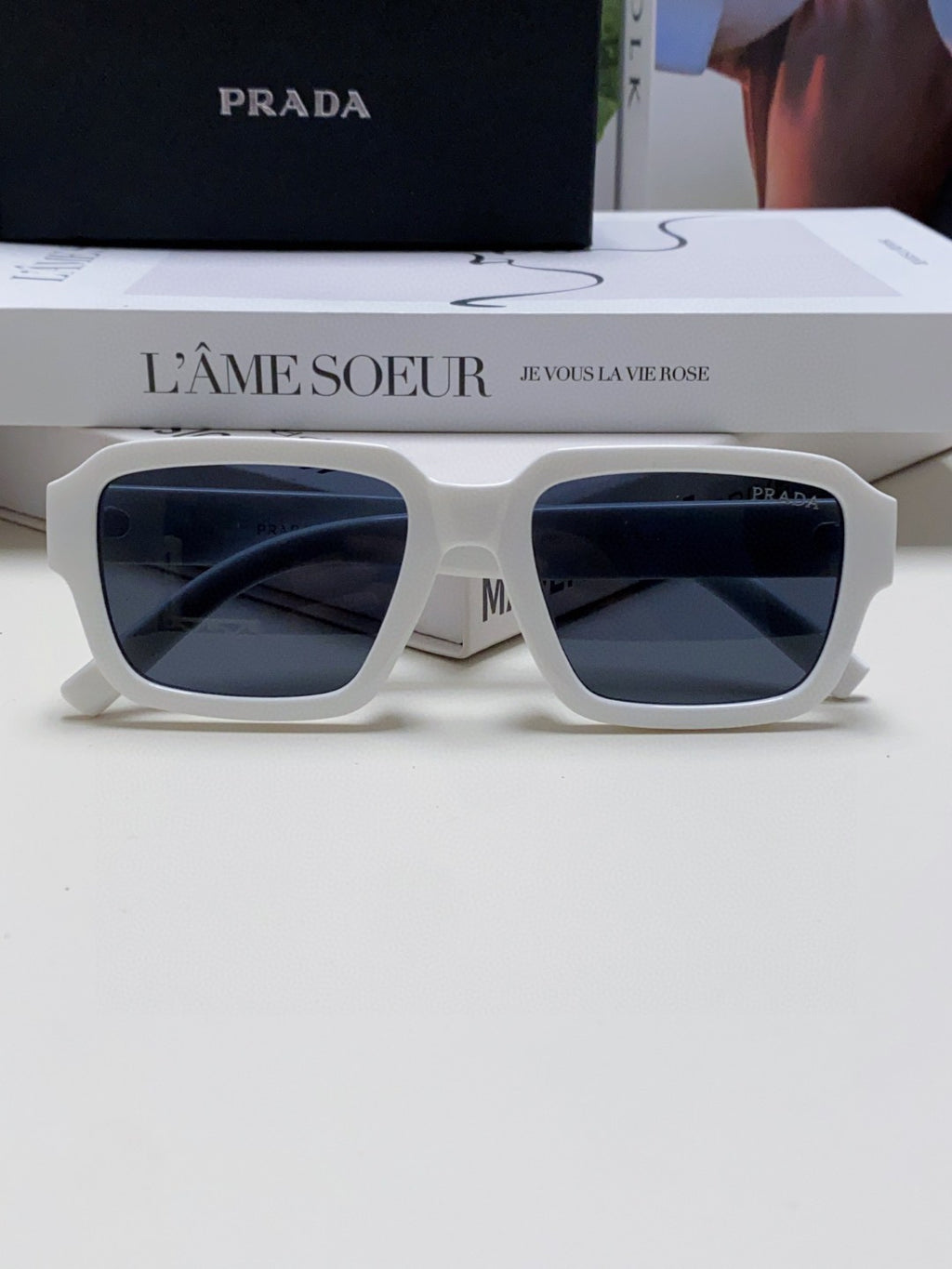 Prada Rectangular Blue Lens Sunglasses for Men & Women - detail image 6
