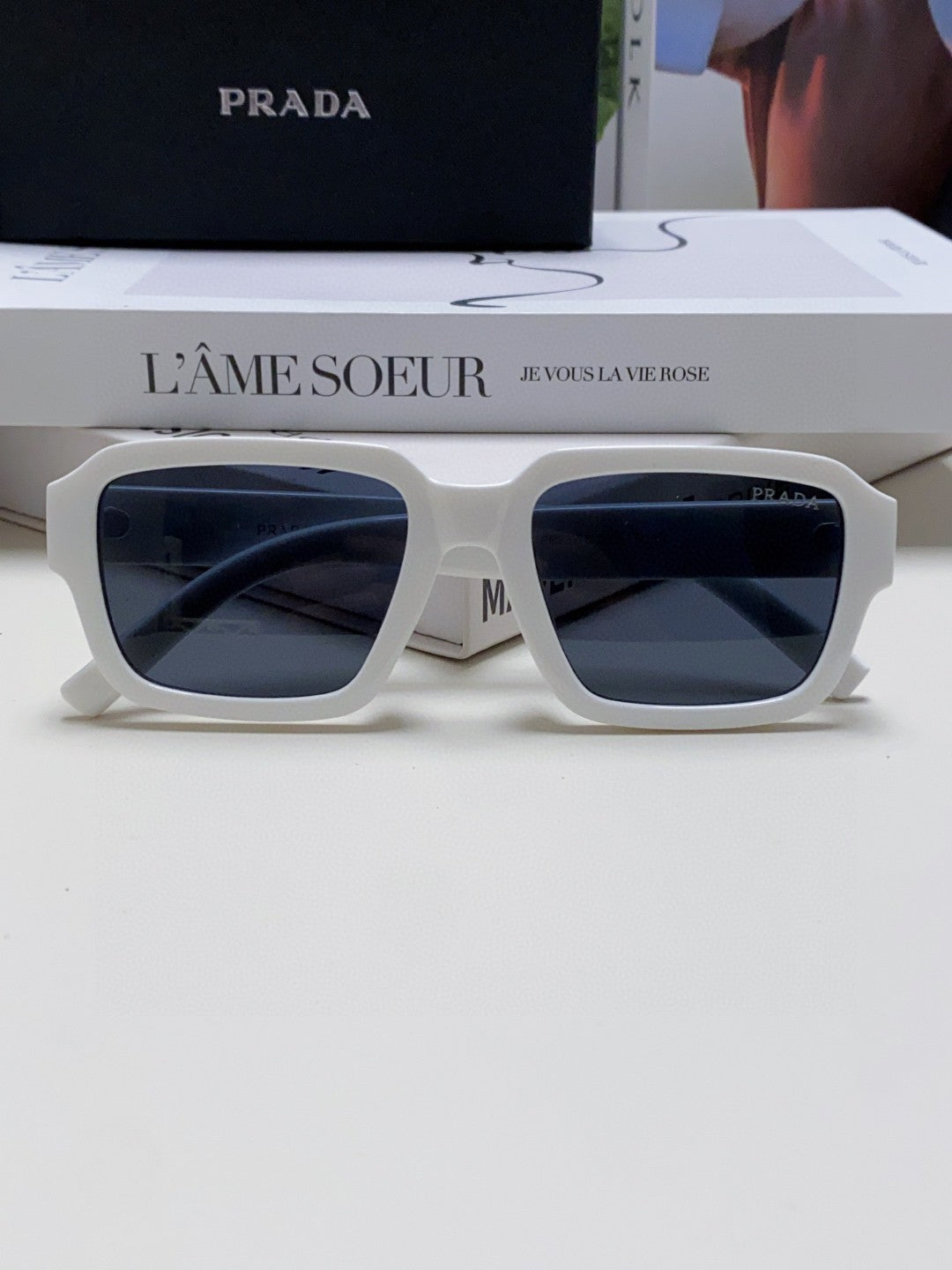 Prada Rectangular Blue Lens Sunglasses for Men & Women - detail image 6