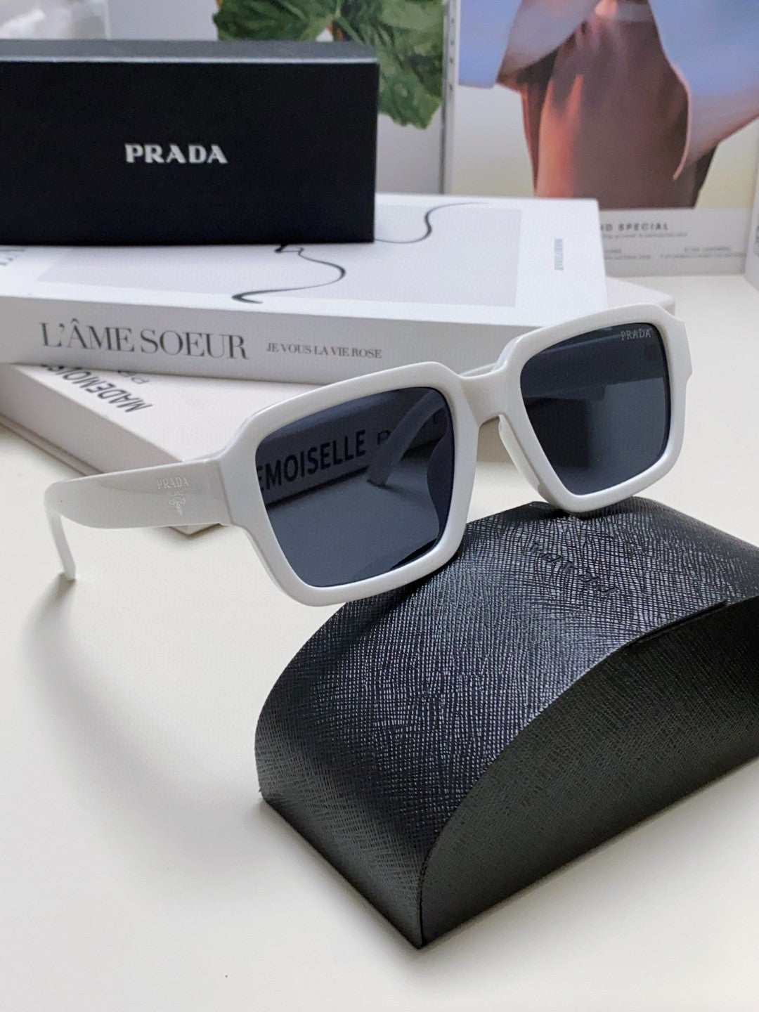 Prada Rectangular Blue Lens Sunglasses for Men & Women - detail image 7