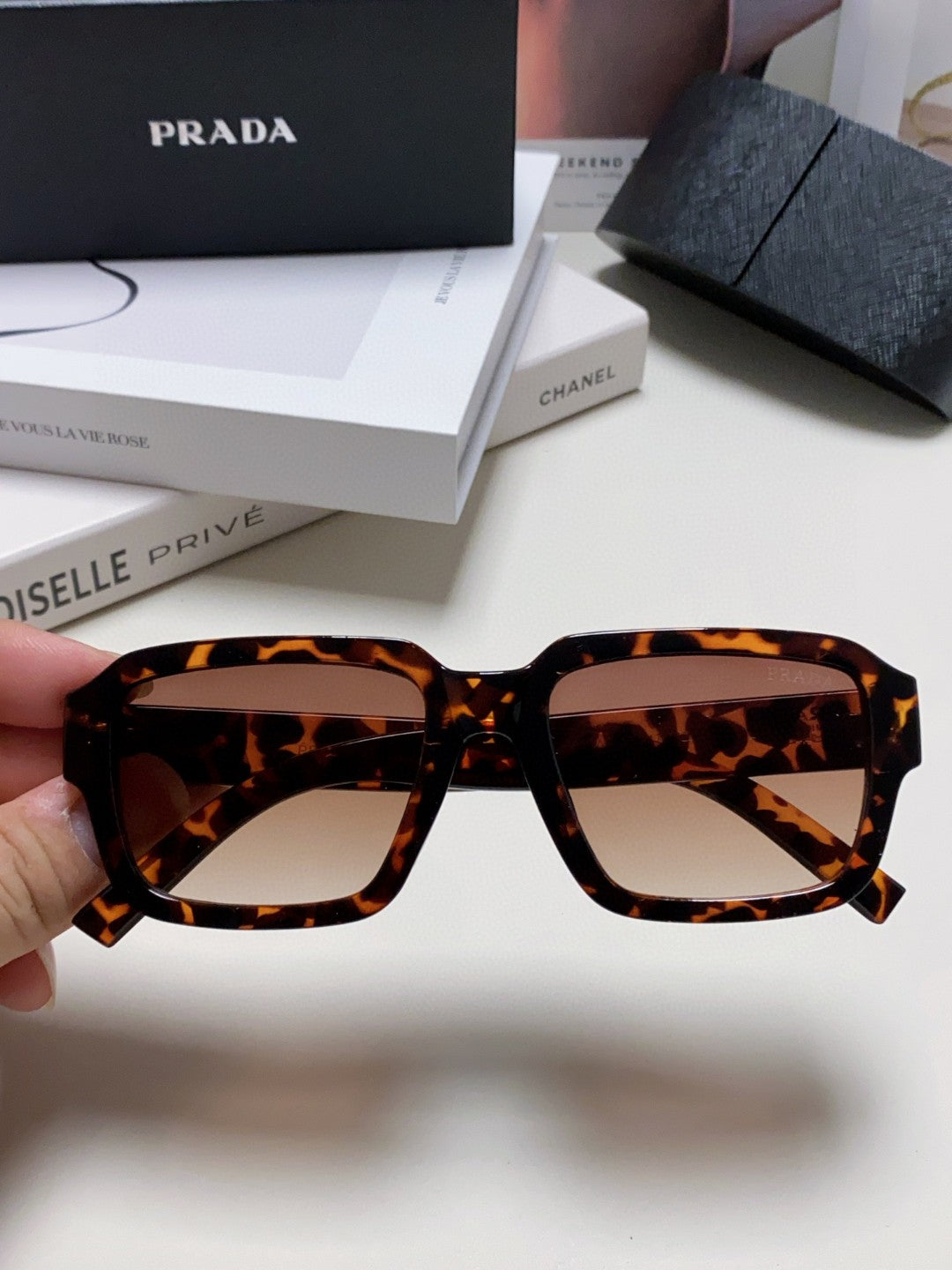 Prada Rectangular Silver Lens Sunglasses for Men & Women - detail image 3