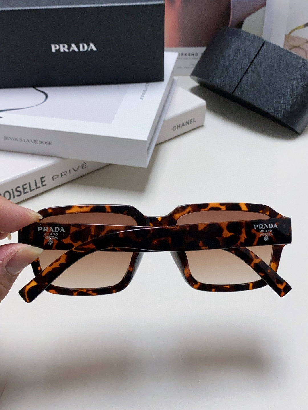 Prada Rectangular Silver Lens Sunglasses for Men & Women - detail image 4
