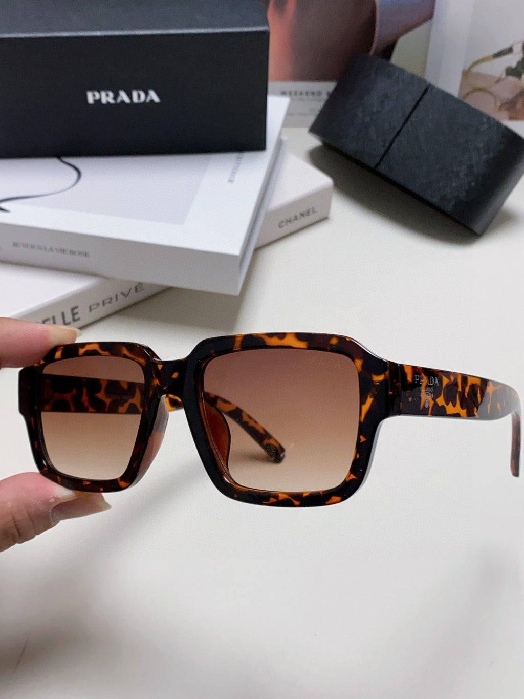 Prada Rectangular Silver Lens Sunglasses for Men & Women - detail image 5