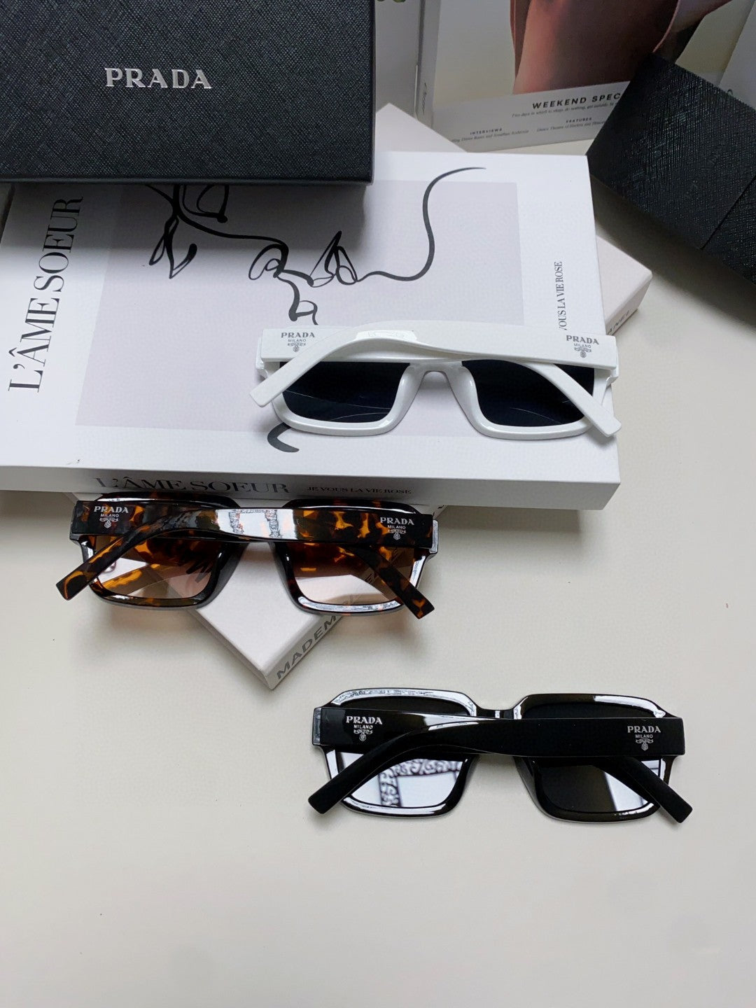 Prada Rectangular Silver Lens Sunglasses for Men & Women - detail image 8