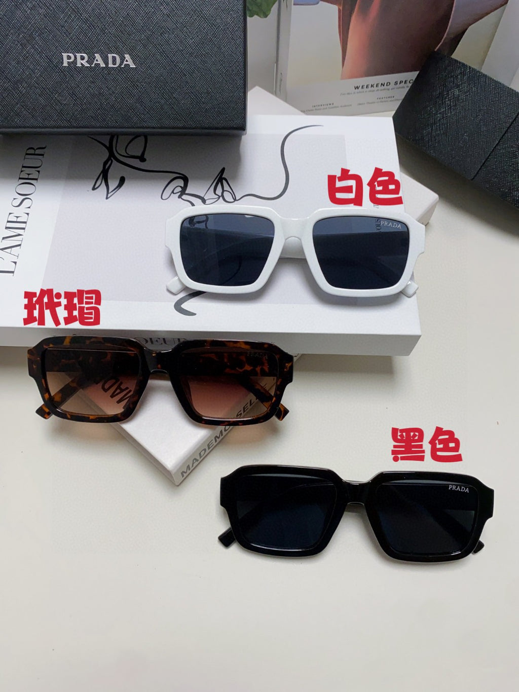 Prada Rectangular Silver Lens Sunglasses for Men & Women - detail image 9