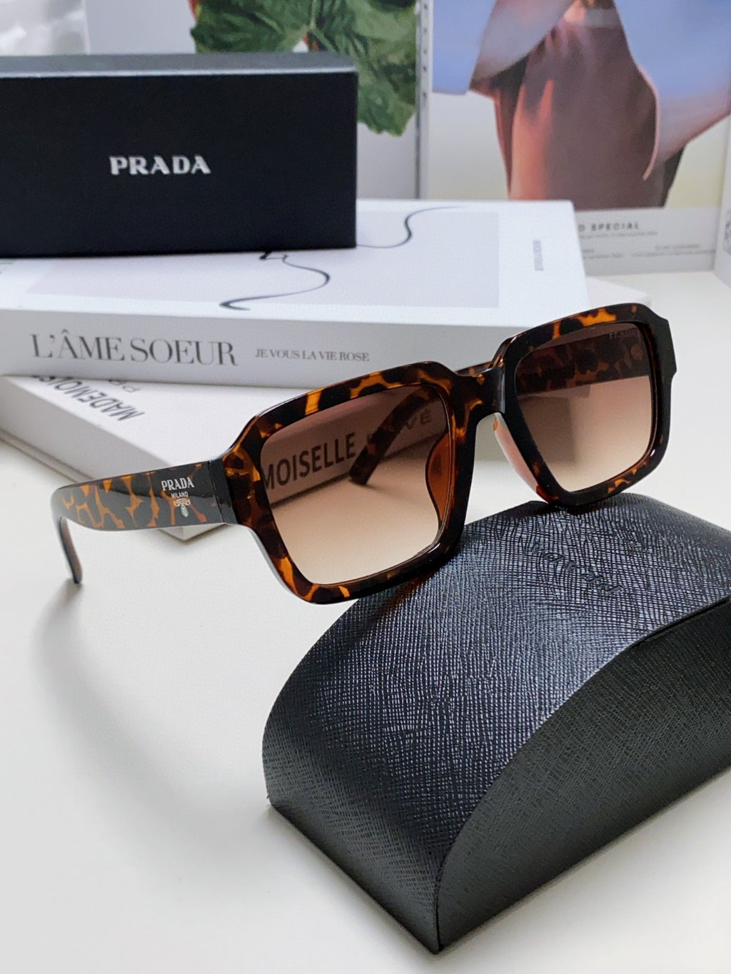 Prada Rectangular Silver Lens Sunglasses for Men & Women - detail image 7