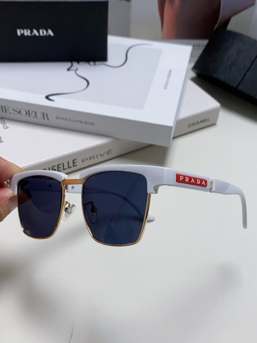 Prada Metal Fashion Black Lens Sunglasses for Men & Women - detail image 7