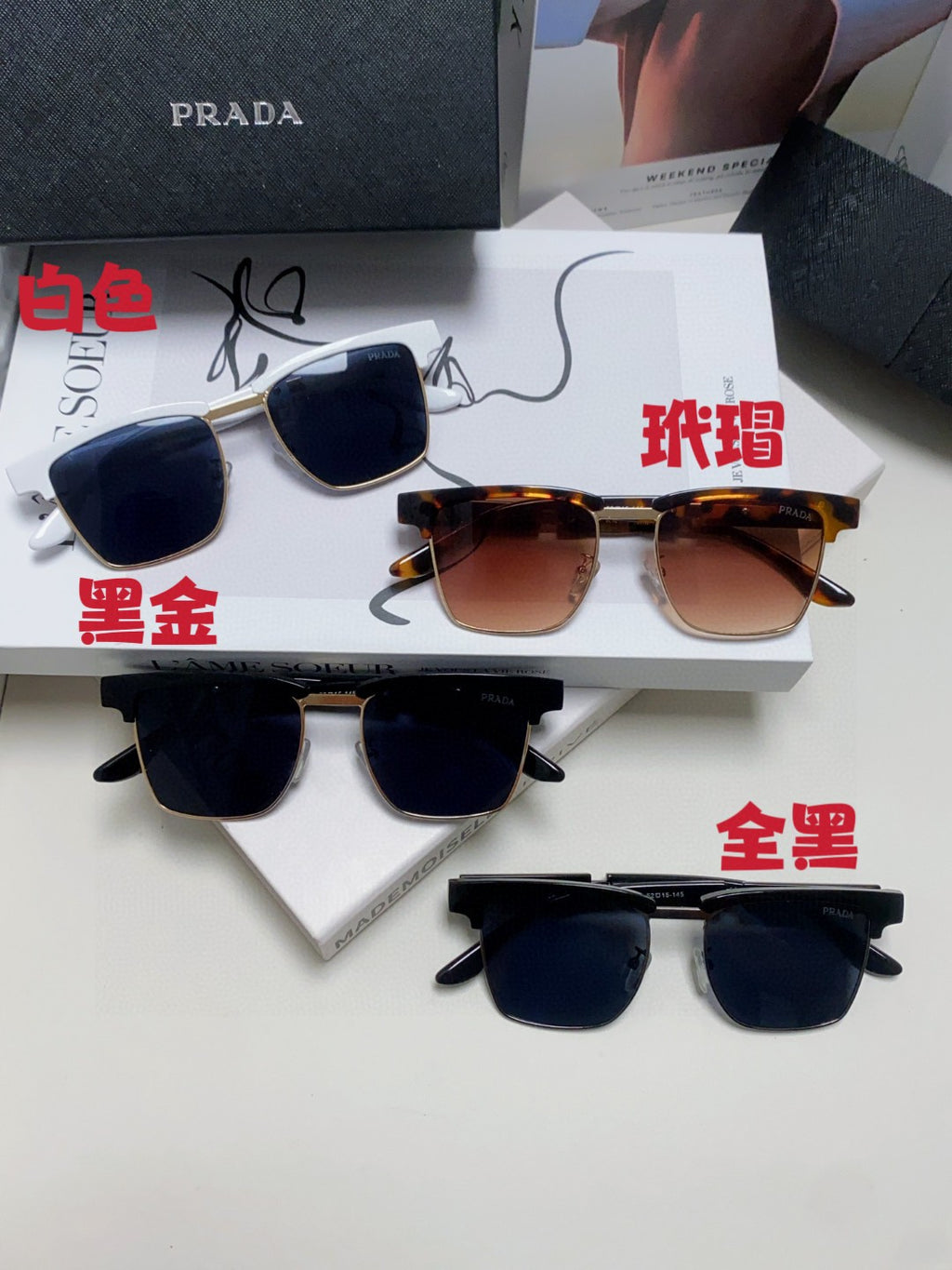 Prada Metal Fashion Black Lens Sunglasses for Men & Women - detail image 11