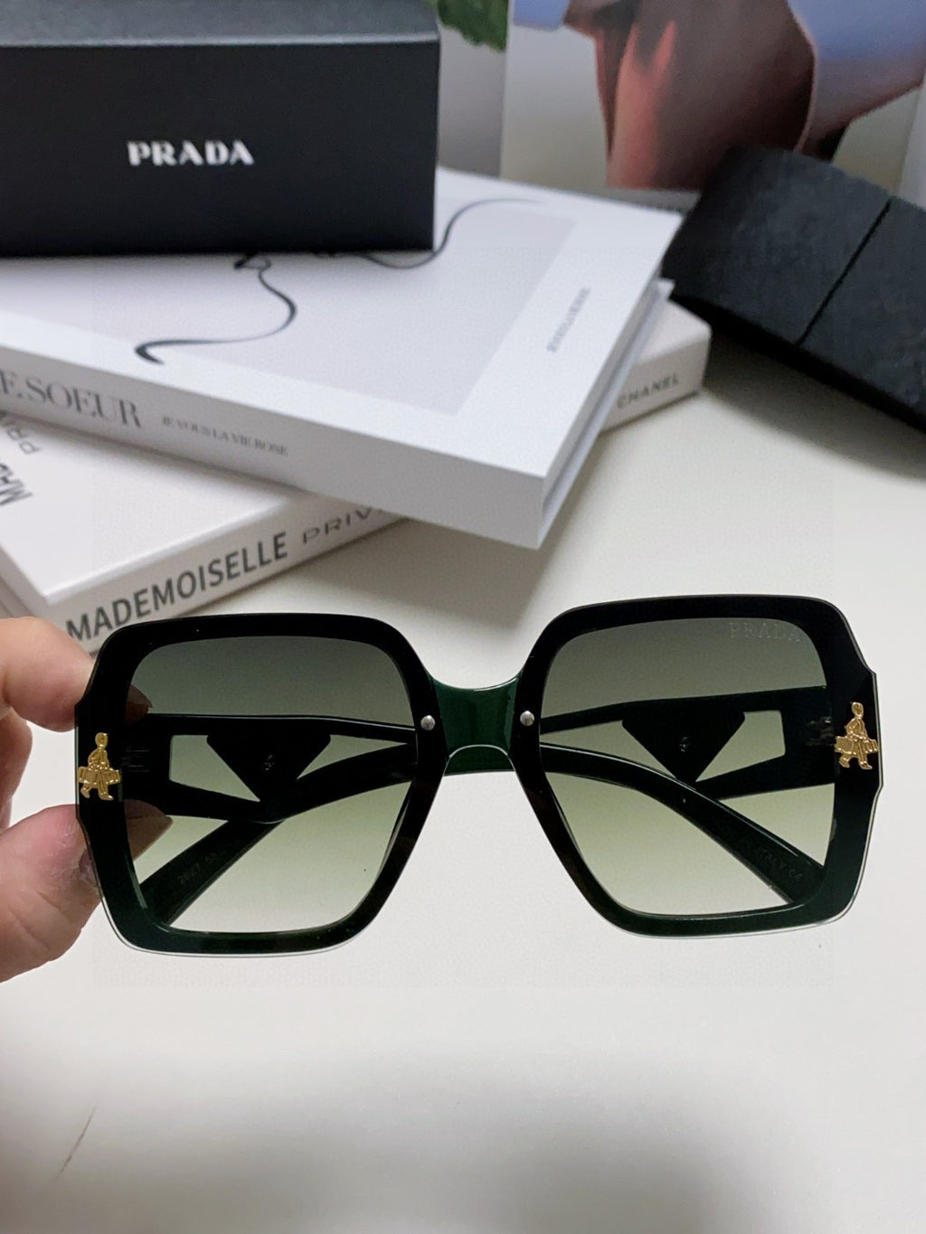 Prada Polarized Oversized Silver Lens Sunglasses for Men & Women - detail image 3