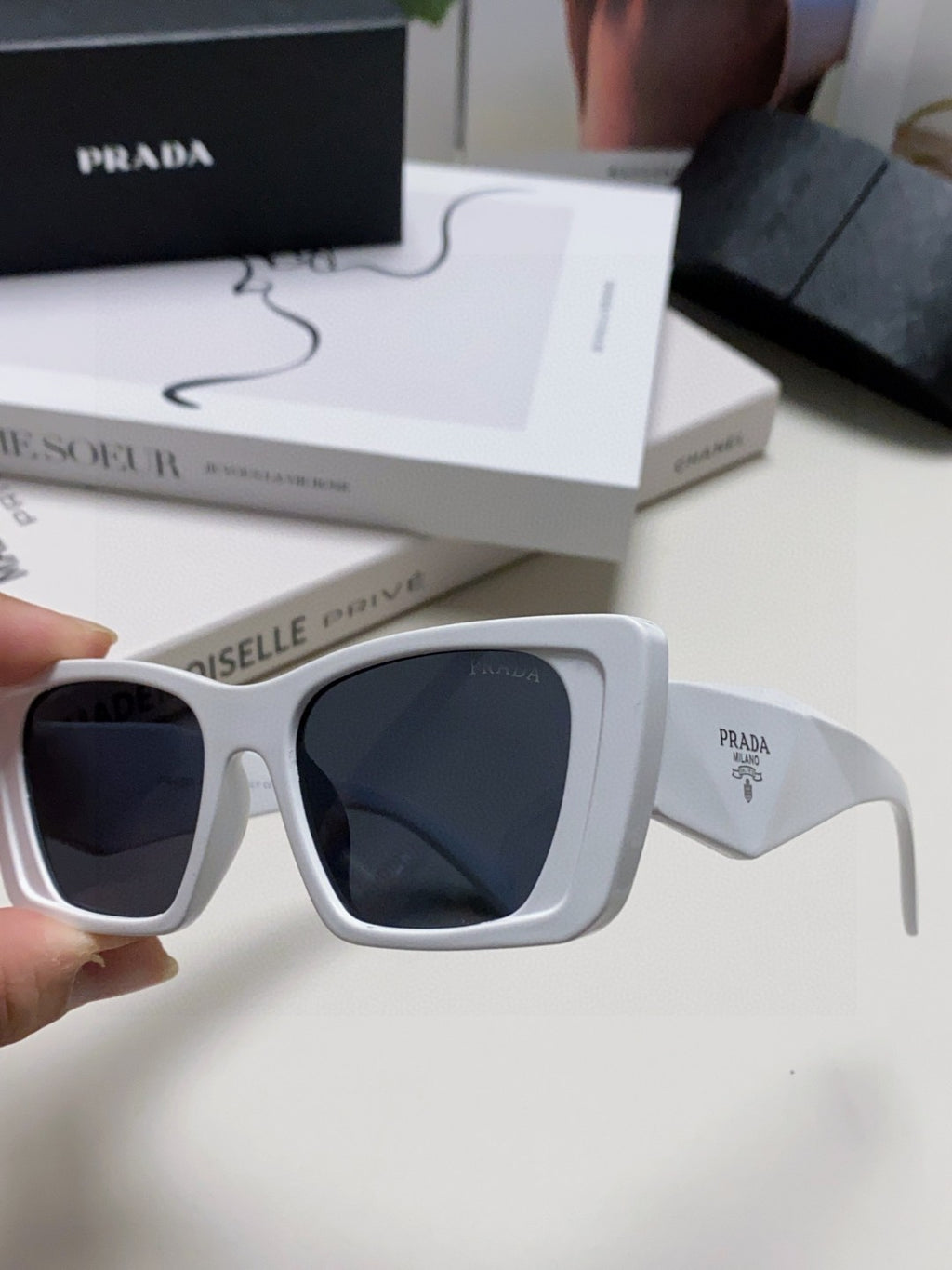 Prada 08YSF Browline Silver Lens Sunglasses for Men & Women - 465551 - detail image 5