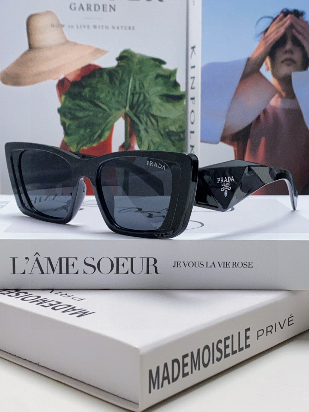 Prada 08YSF Browline Black Lens Sunglasses for Men & Women - detail image 2