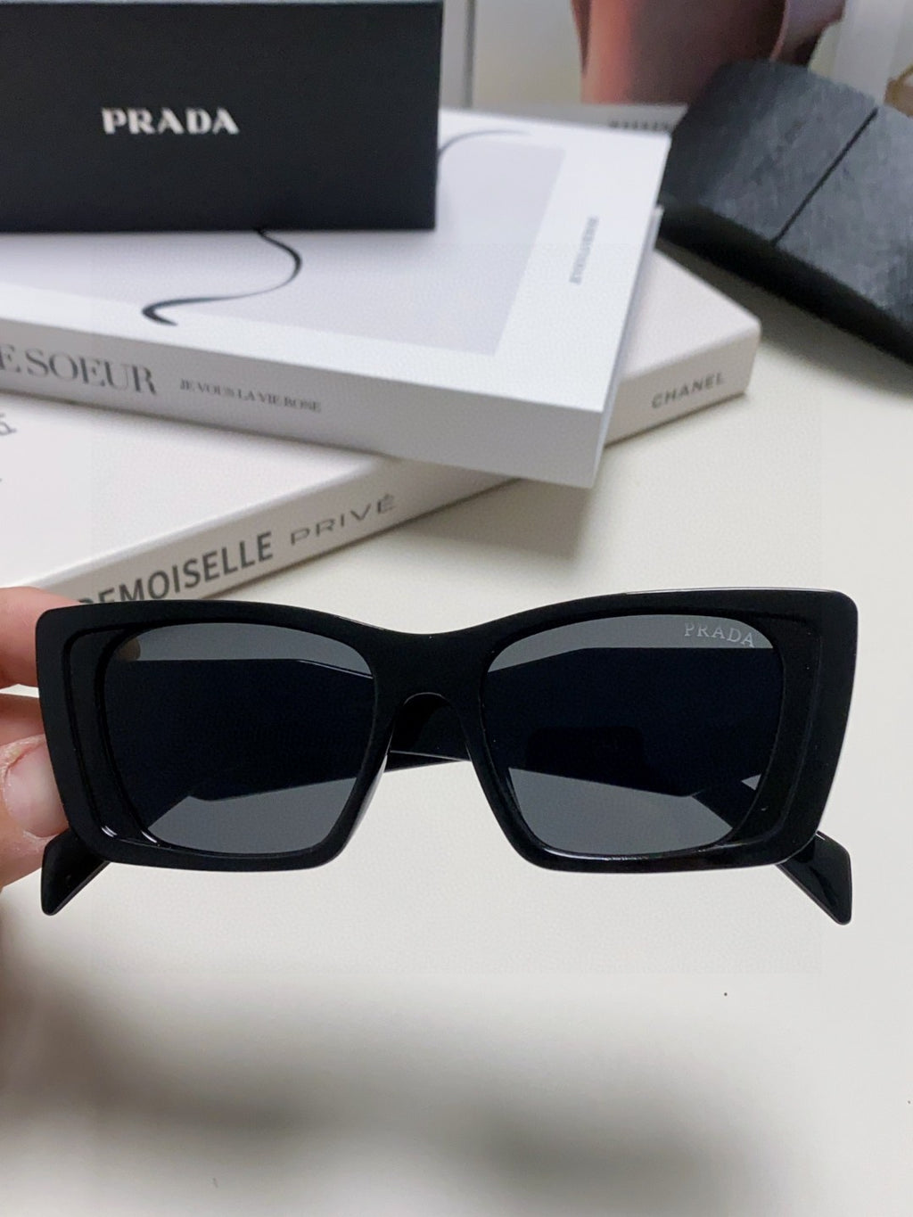 Prada 08YSF Browline Black Lens Sunglasses for Men & Women - detail image 3