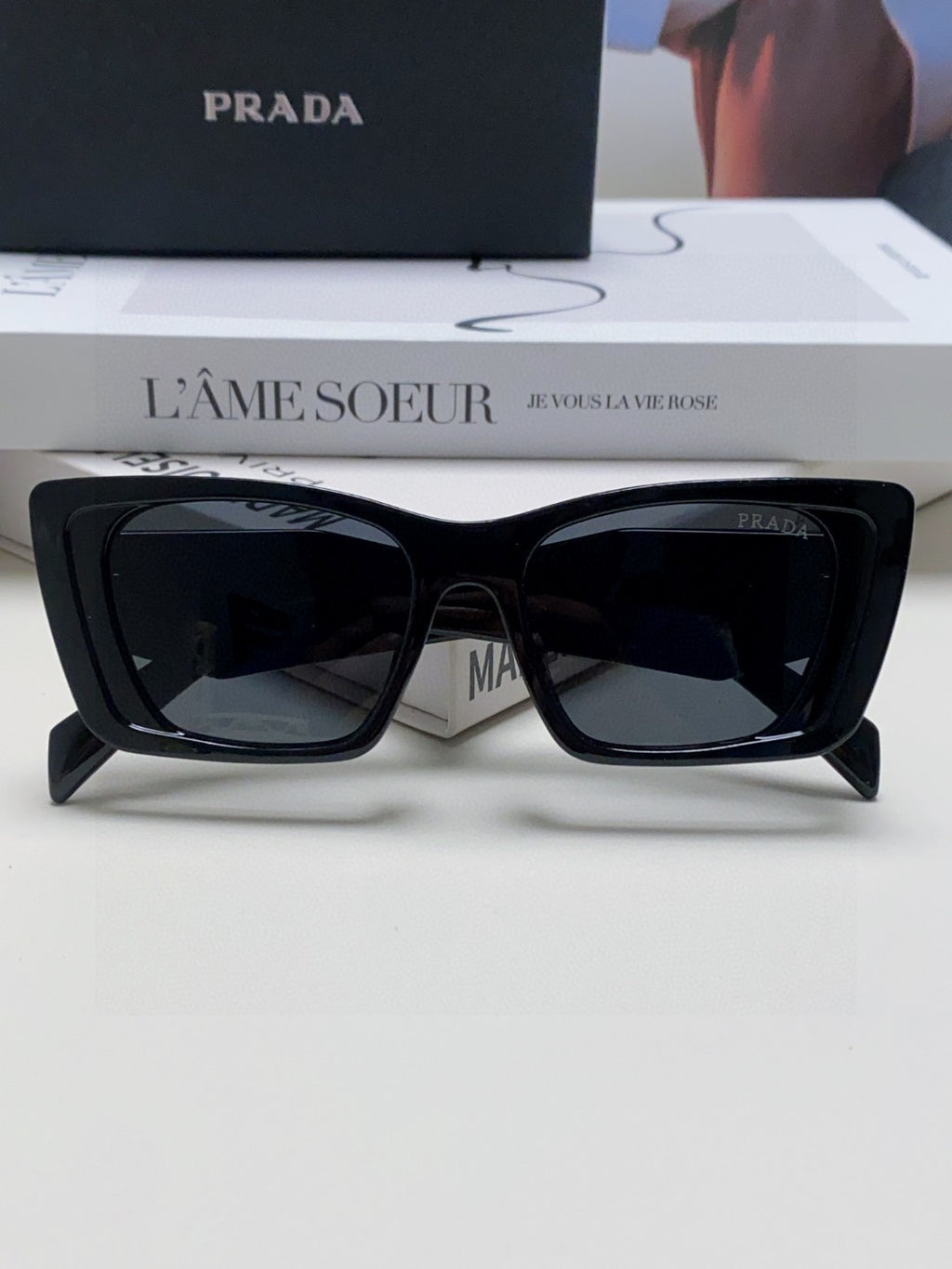 Prada 08YSF Browline Black Lens Sunglasses for Men & Women - detail image 6