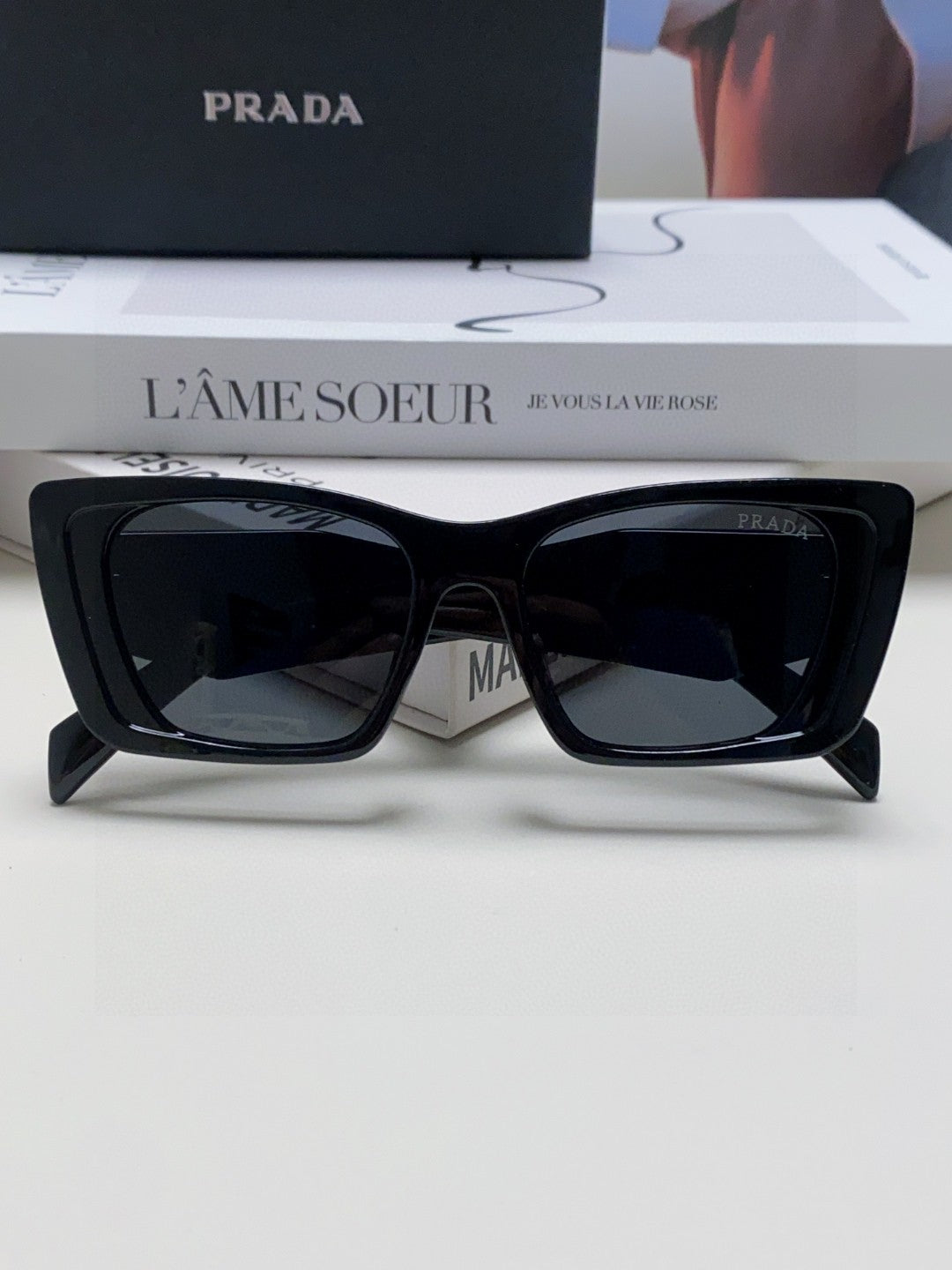 Prada 08YSF Browline Black Lens Sunglasses for Men & Women - detail image 6
