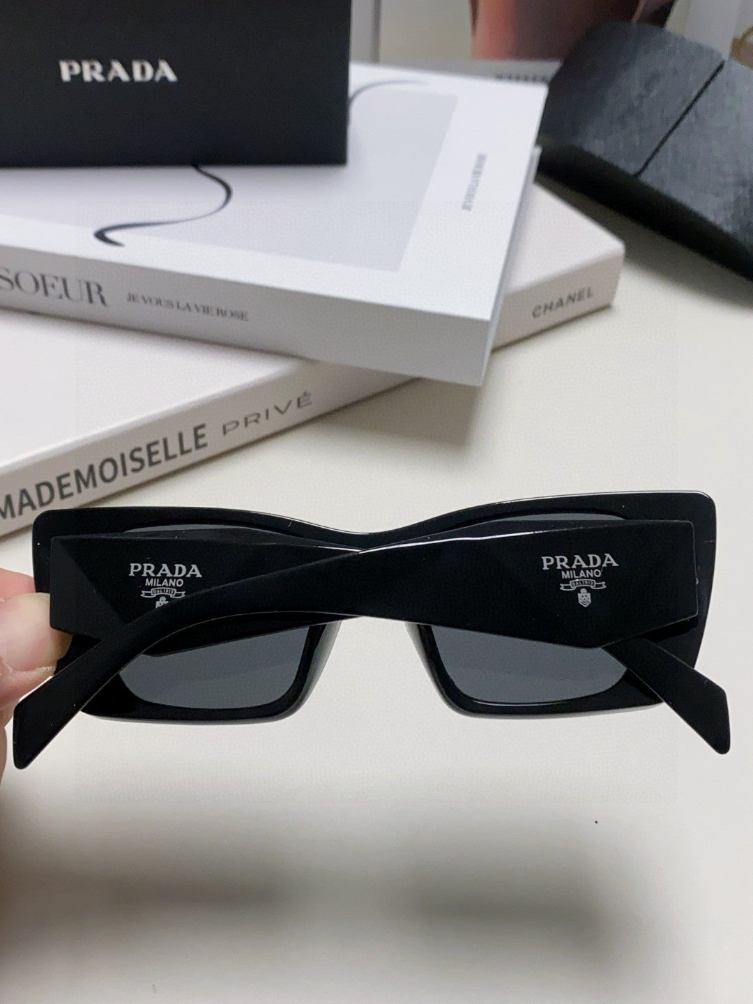 Prada 08YSF Browline Black Lens Sunglasses for Men & Women - detail image 4
