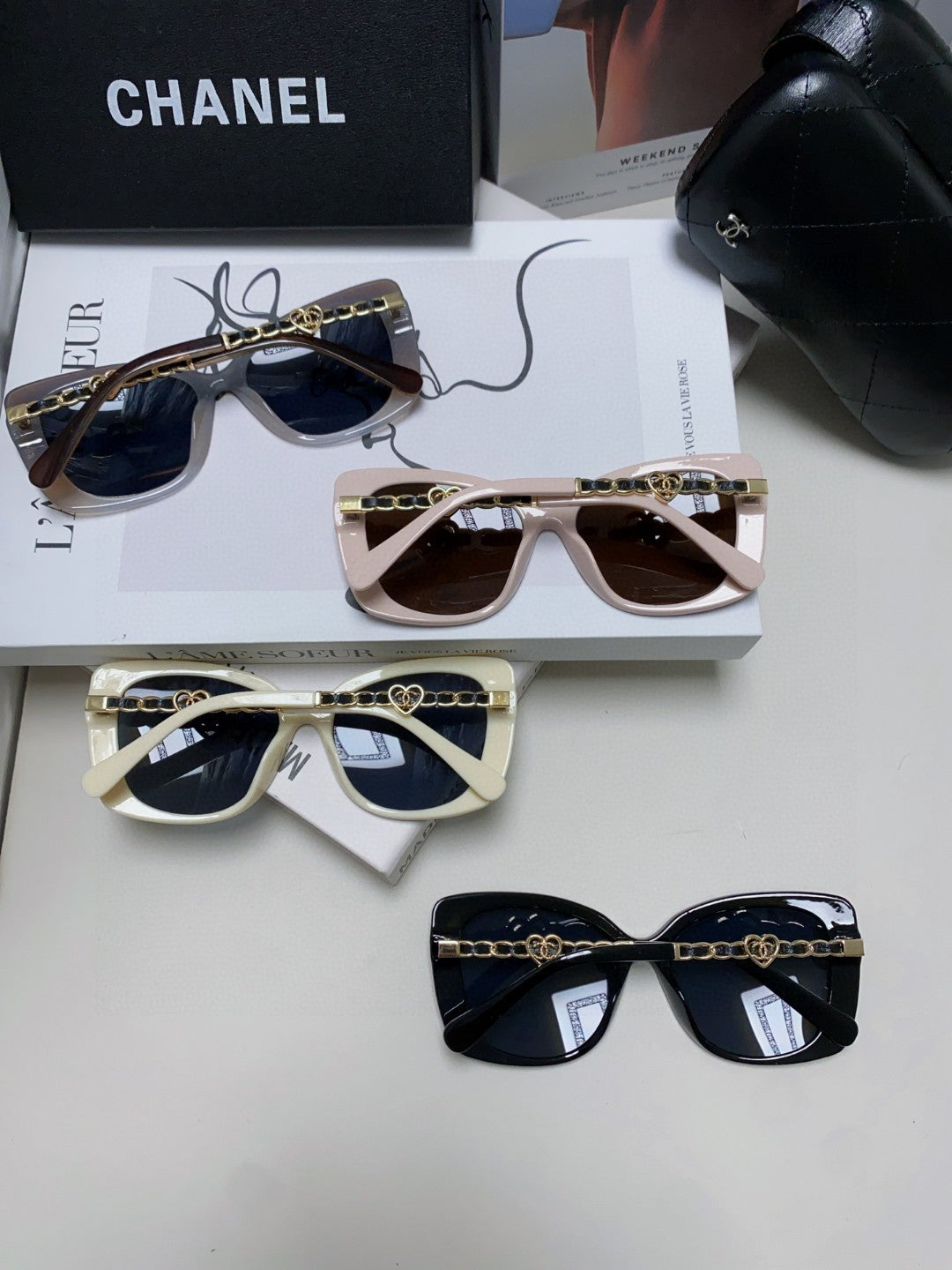 Chanel Metal Cat-Eye Blue Lens Sunglasses for Women - 465047 - detail image 8