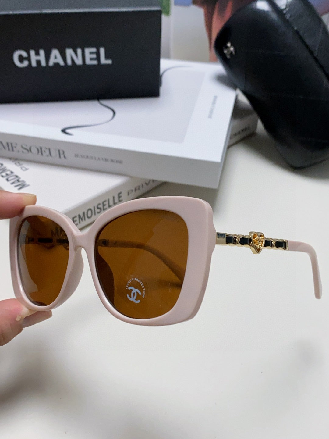Chanel Metal Cat-Eye Brown Lens Sunglasses for Women - detail image 5