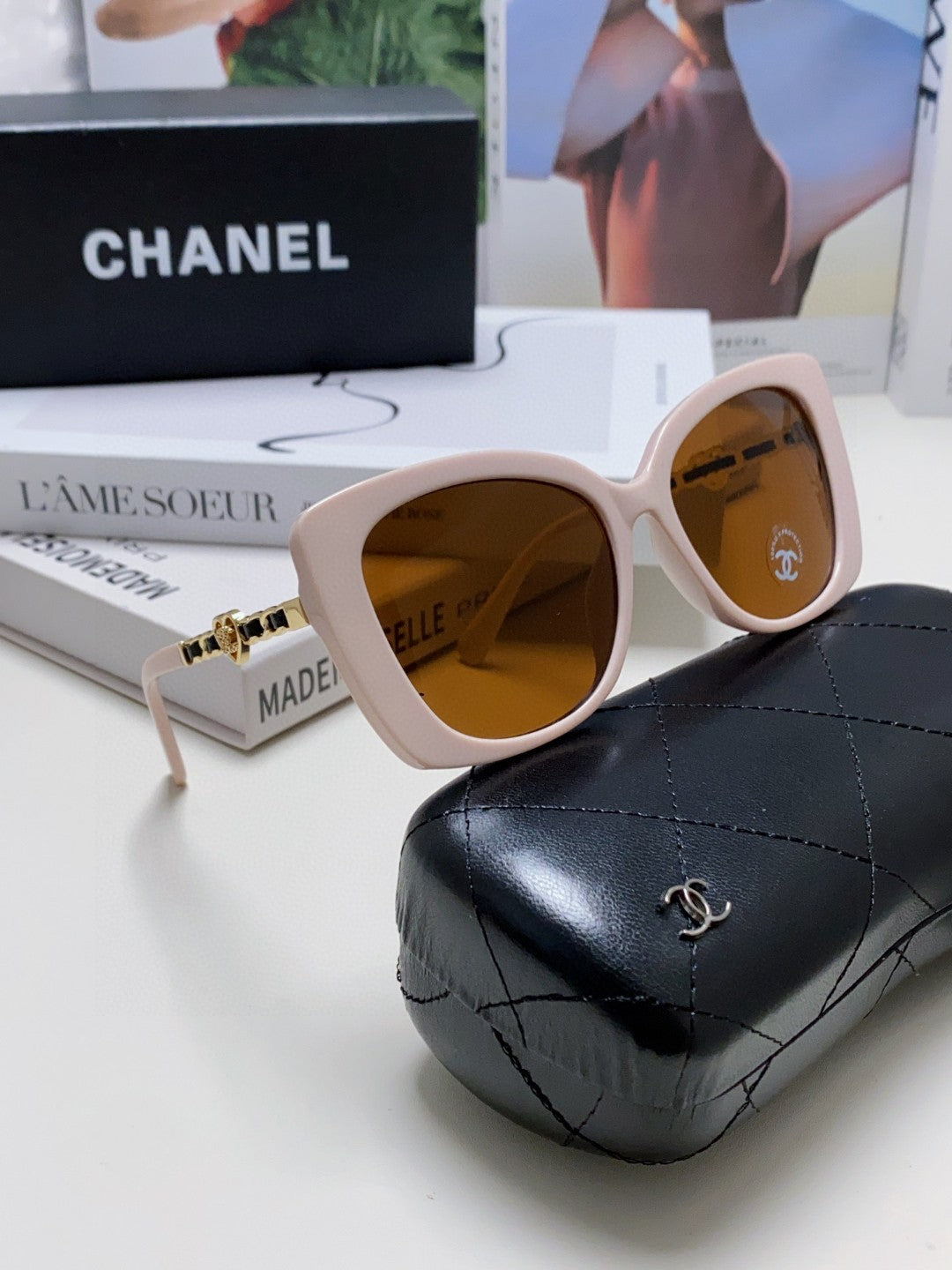 Chanel Metal Cat-Eye Brown Lens Sunglasses for Women - detail image 7