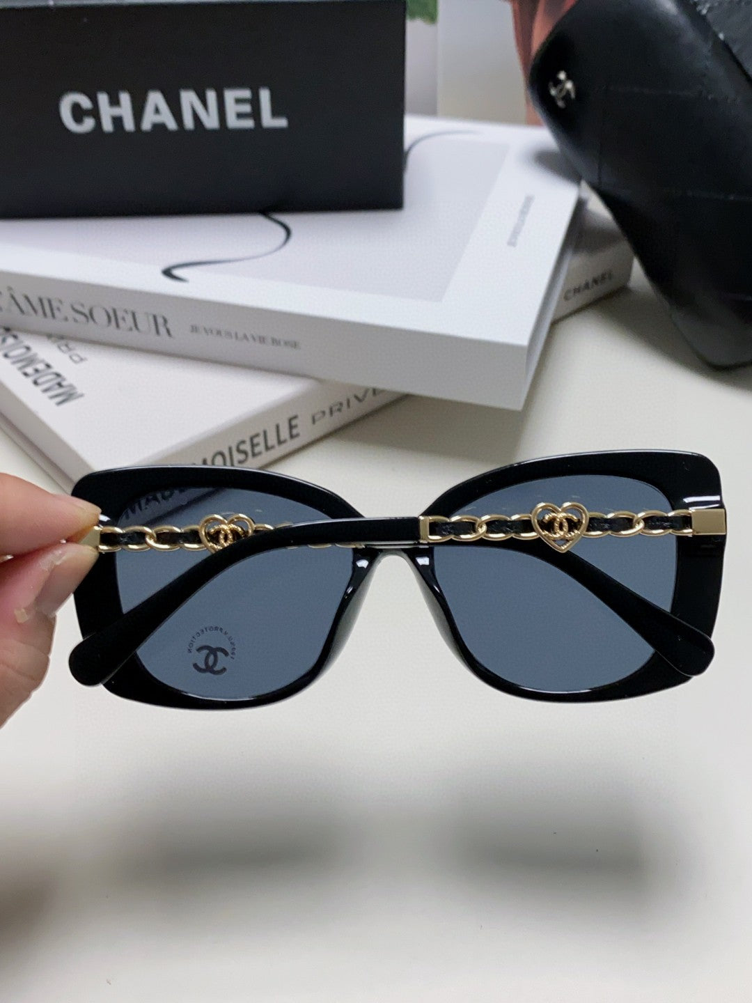 Chanel Metal Cat-Eye Blue Lens Sunglasses for Women - detail image 4