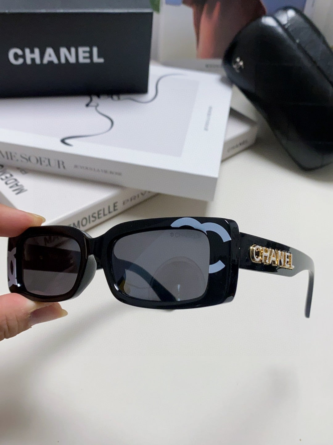 Chanel Rectangular Black Lens Sunglasses for Men & Women - detail image 5